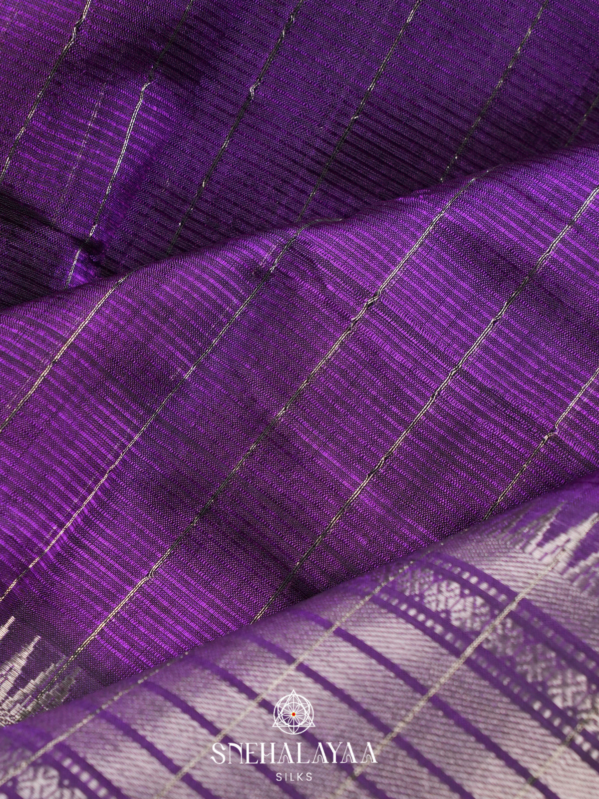 Royal Purple Mangalagiri Silk Cotton Saree with Silver Zari Stripes