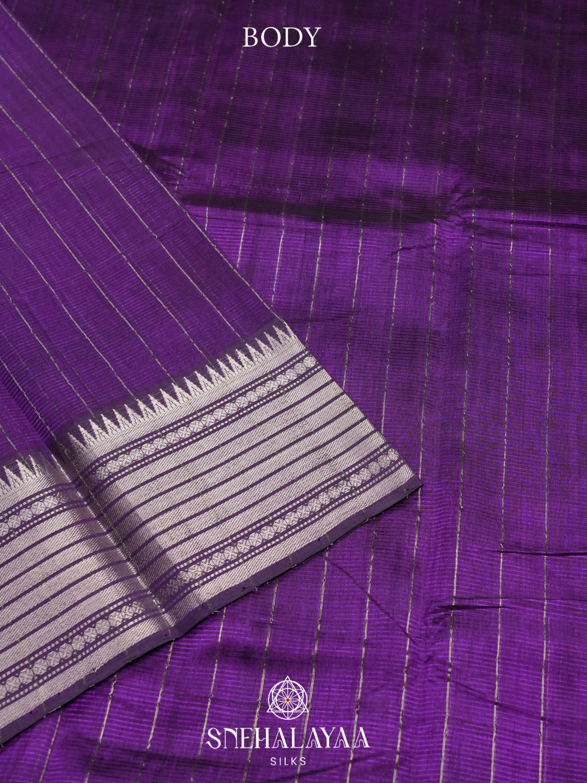 Royal Purple Mangalagiri Silk Cotton Saree with Silver Zari Stripes