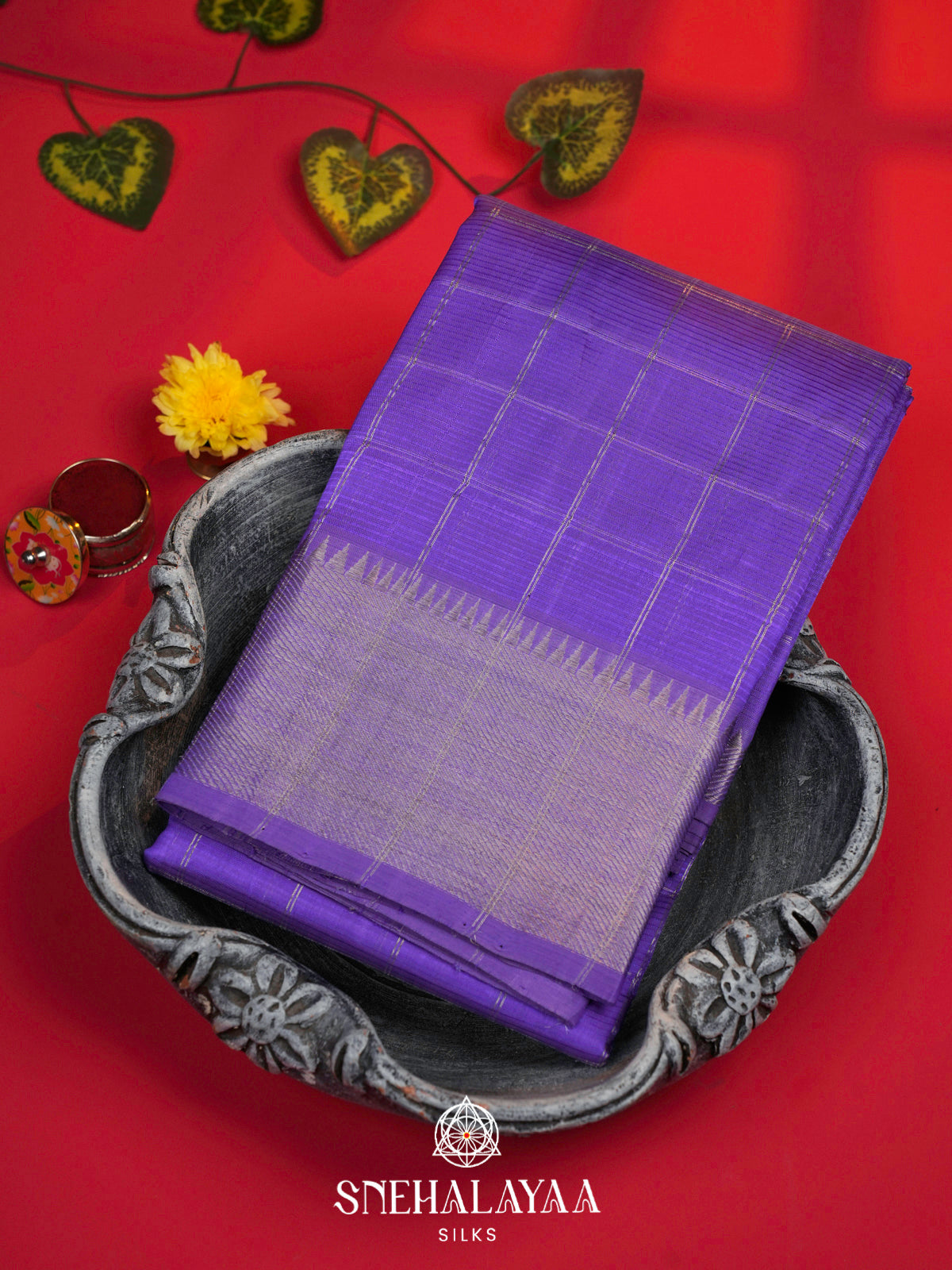 Lavender Purple Mangalagiri Silk Cotton Saree with Silver Zari Checks