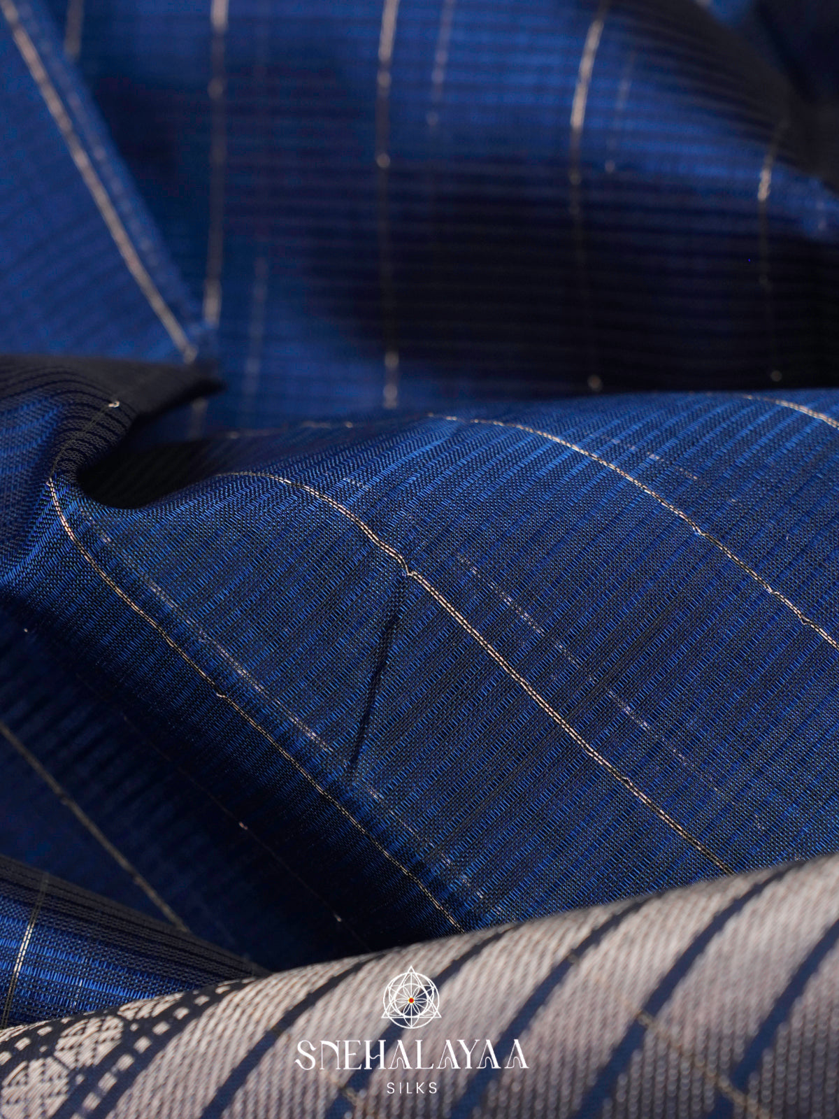 Blue Mangalagiri Silk Cotton Saree with Gold Zari Stripes