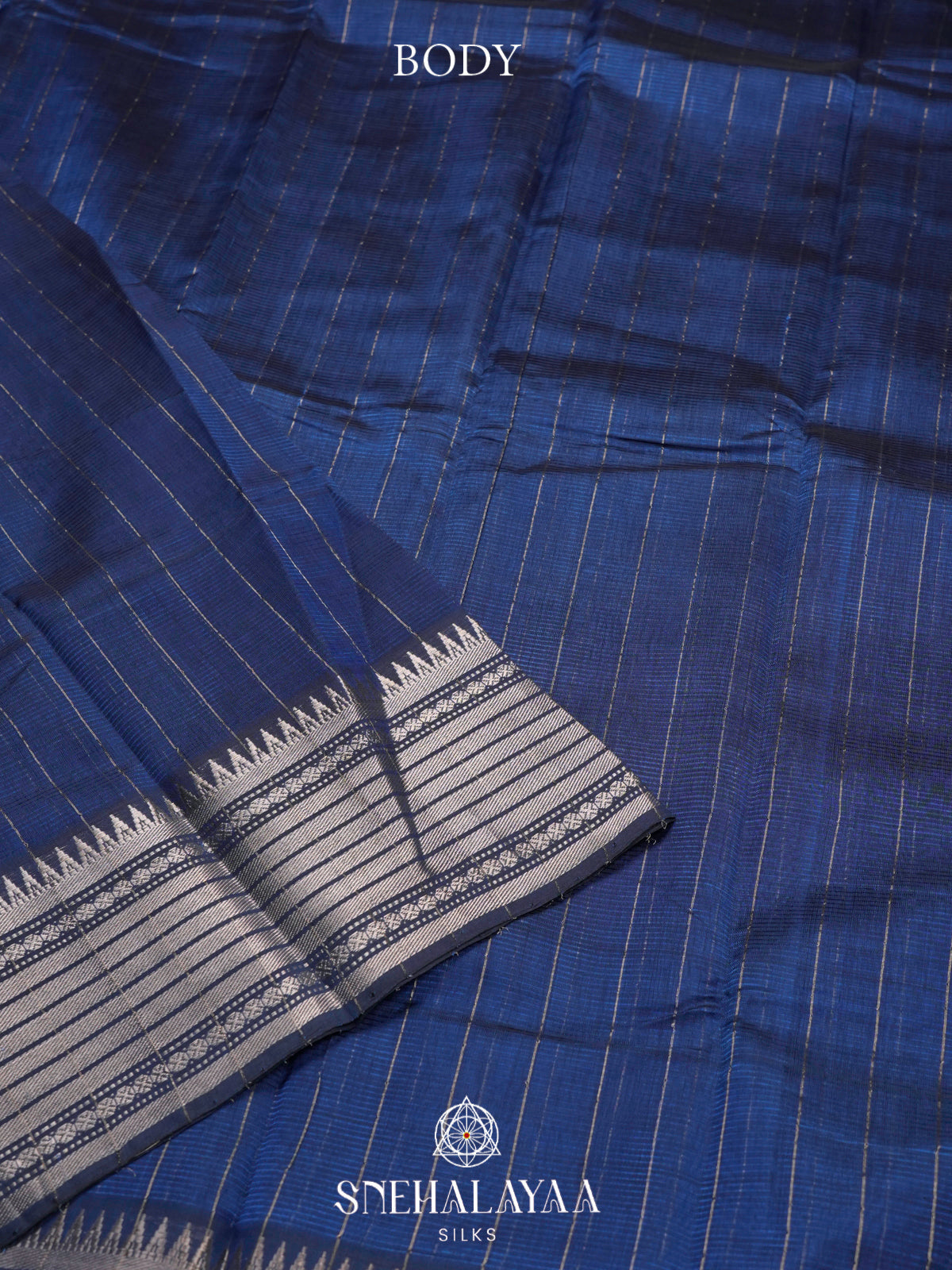 Blue Mangalagiri Silk Cotton Saree with Gold Zari Stripes