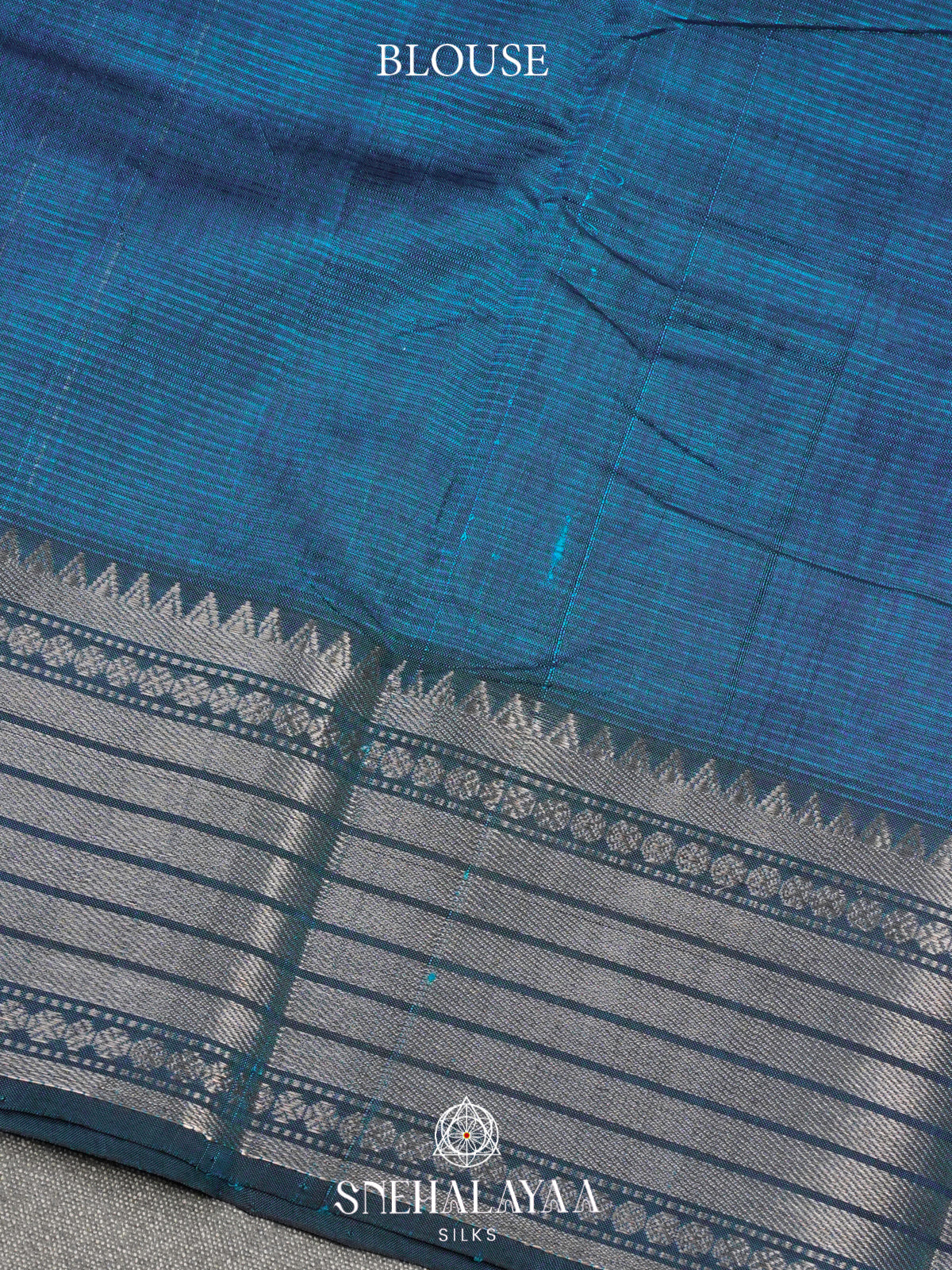 Peacock Blue Mangalagiri Silk Cotton Saree with Silver Zari Stripes