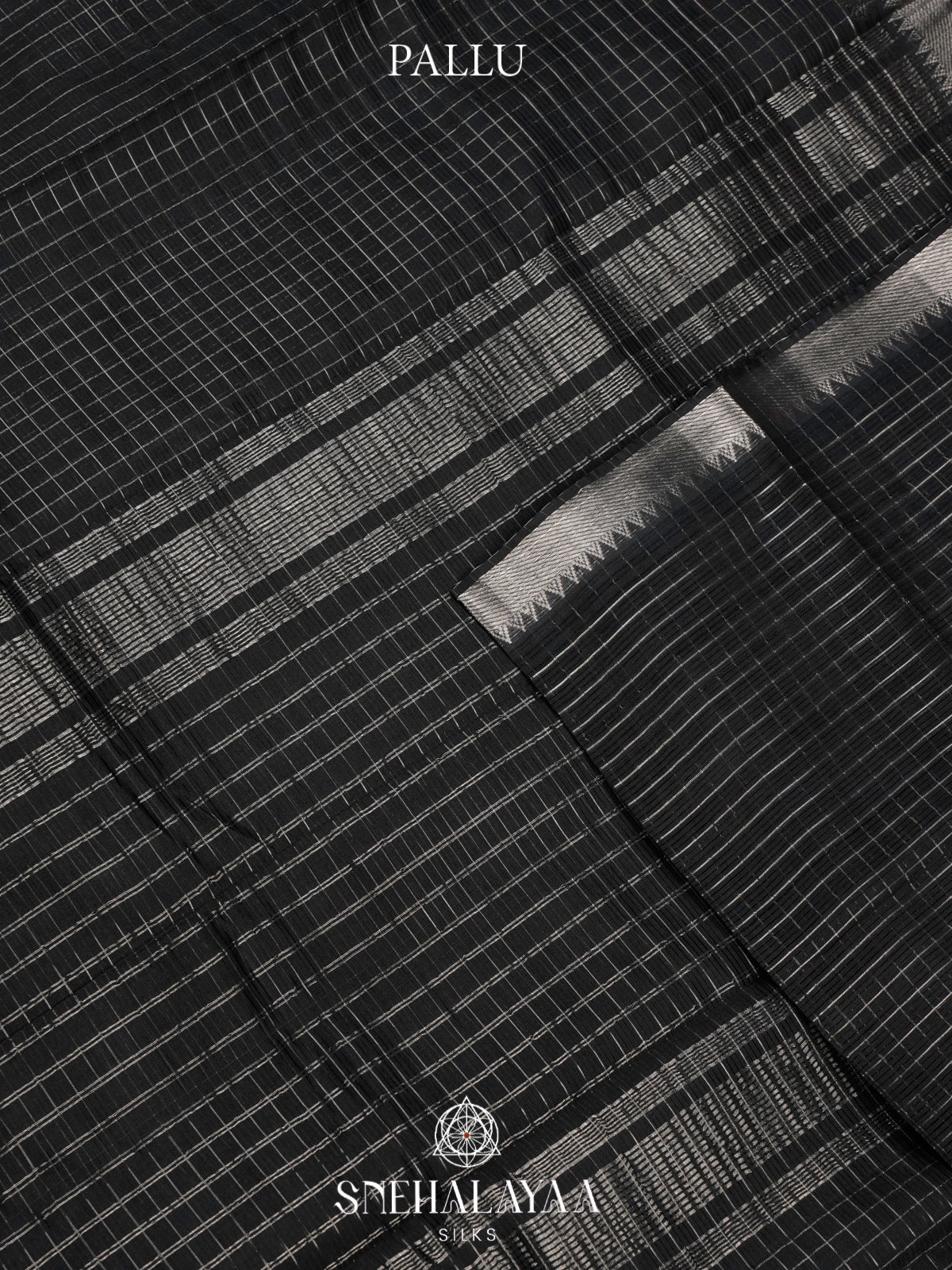 Black Mangalagiri Silk Cotton Saree with Silver Zari Checks