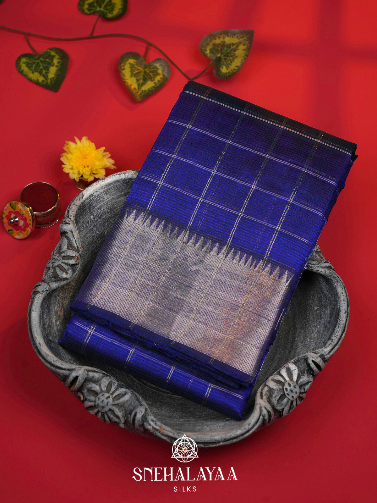 Royal Blue Mangalagiri Silk Cotton Saree with Silver Zari Checks