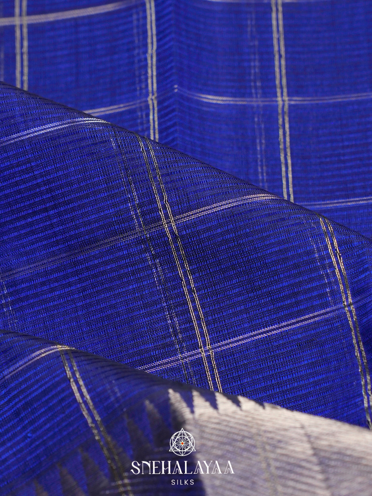 Royal Blue Mangalagiri Silk Cotton Saree with Silver Zari Checks