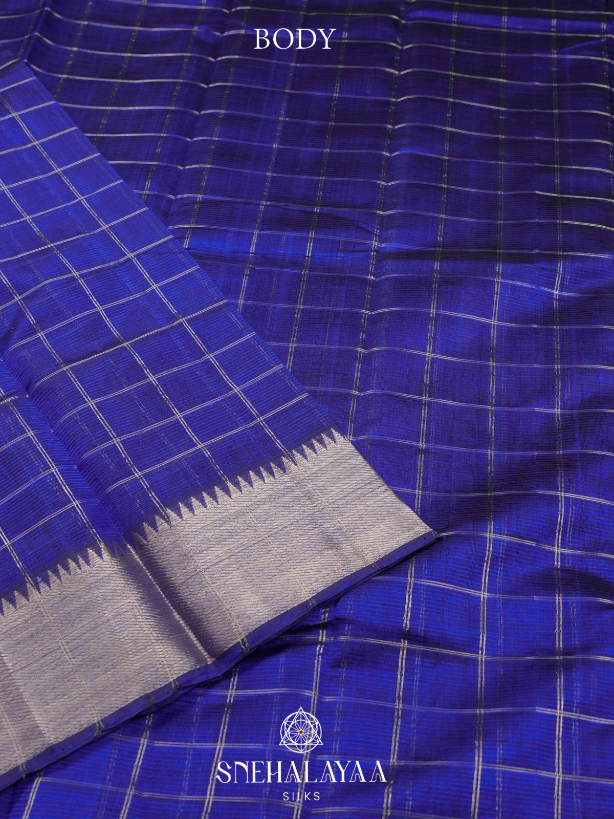 Royal Blue Mangalagiri Silk Cotton Saree with Silver Zari Checks