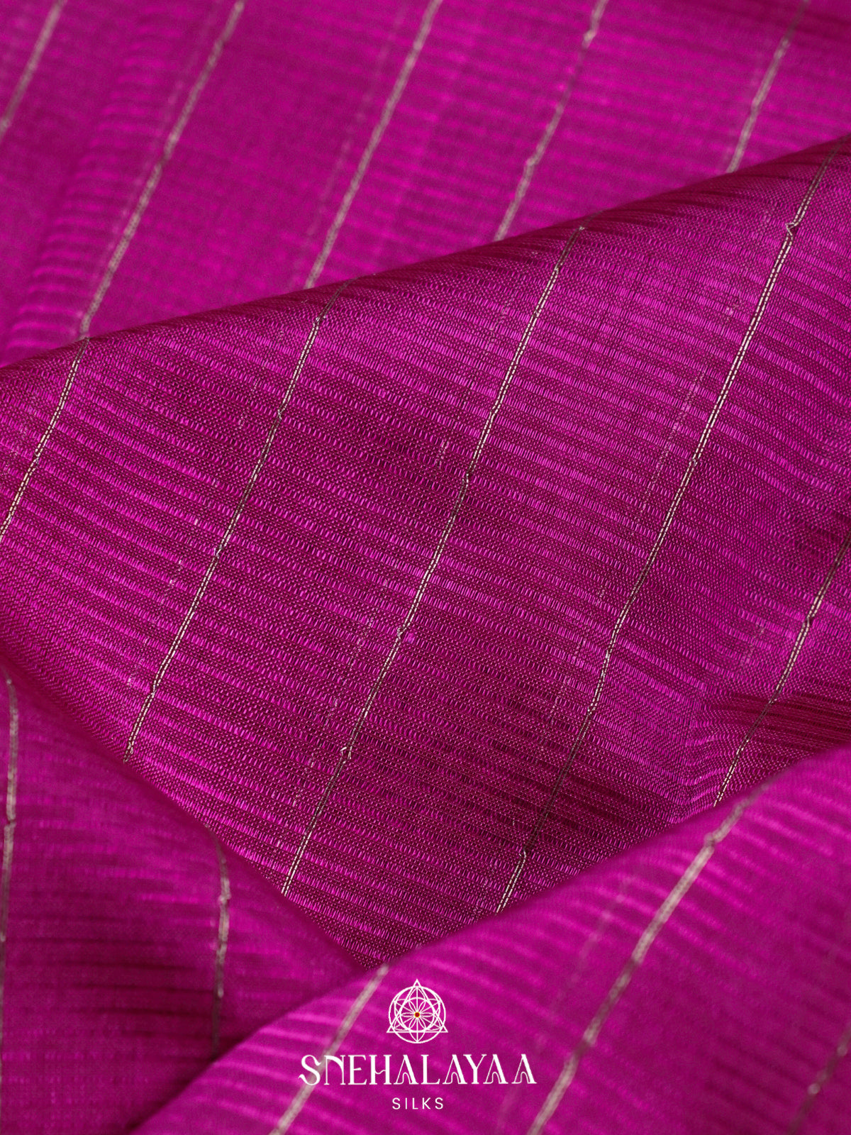 Magenta Mangalagiri Silk Cotton Saree with Silver Zari Stripes