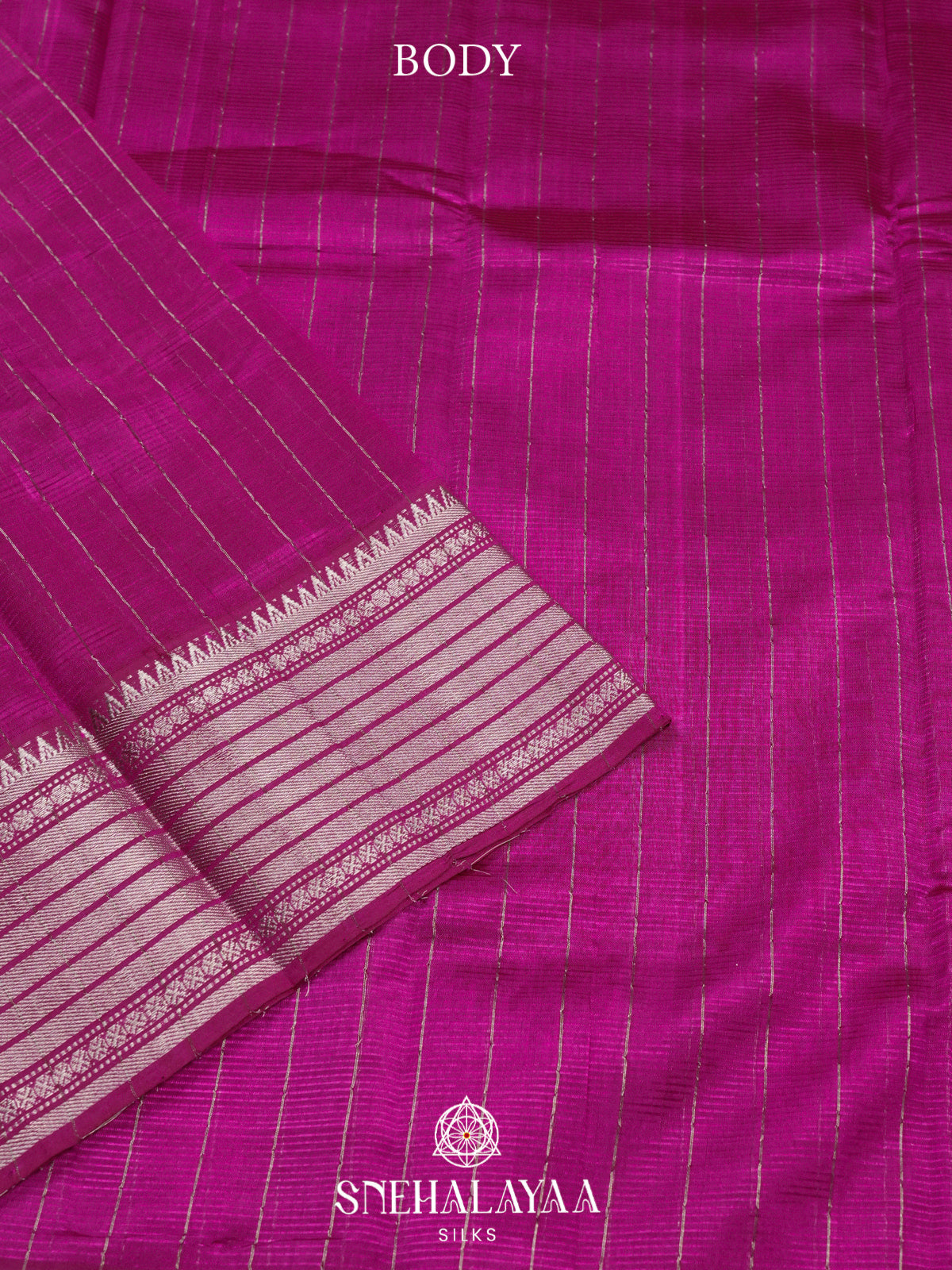 Magenta Mangalagiri Silk Cotton Saree with Silver Zari Stripes
