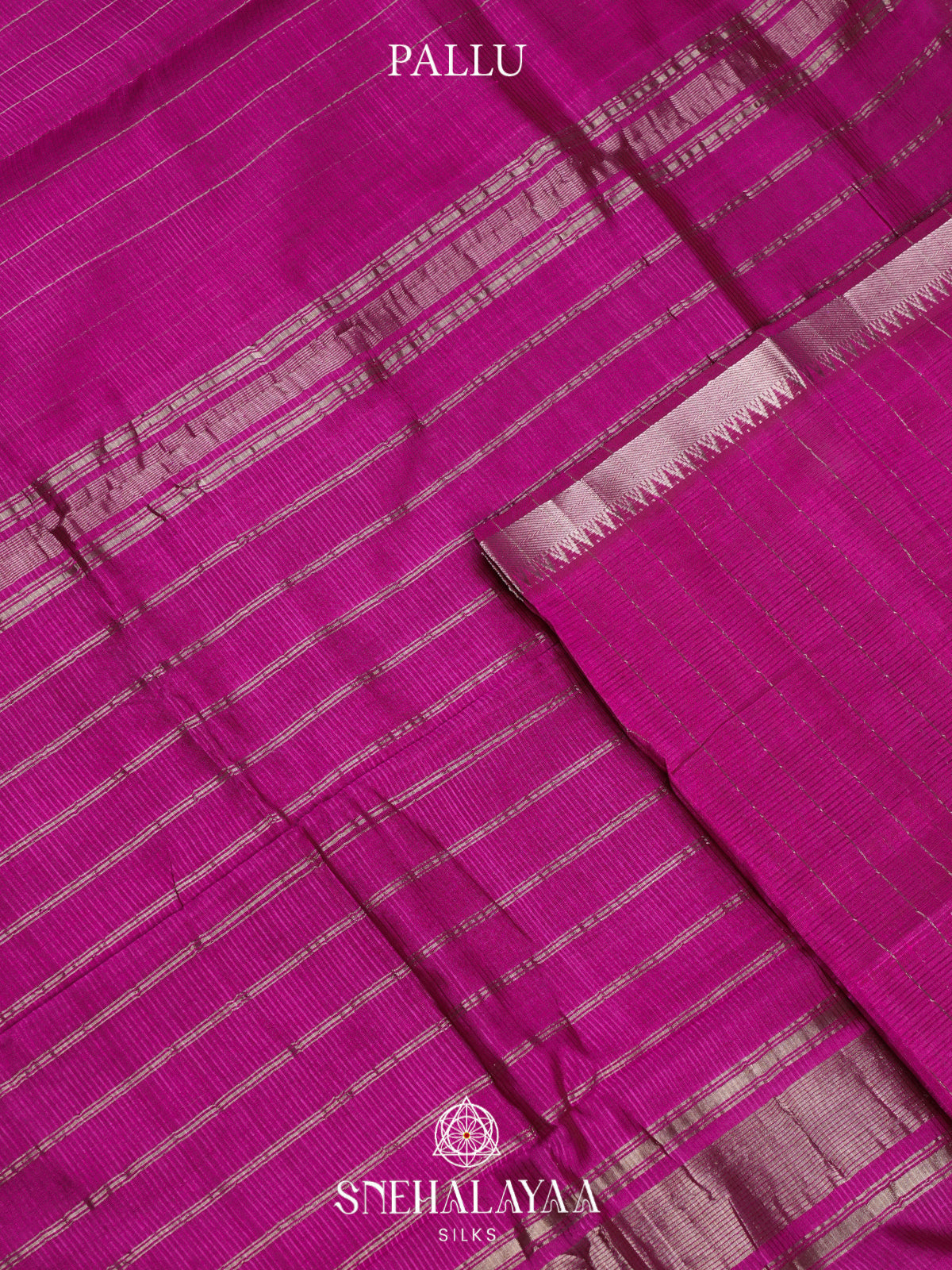 Magenta Mangalagiri Silk Cotton Saree with Silver Zari Stripes