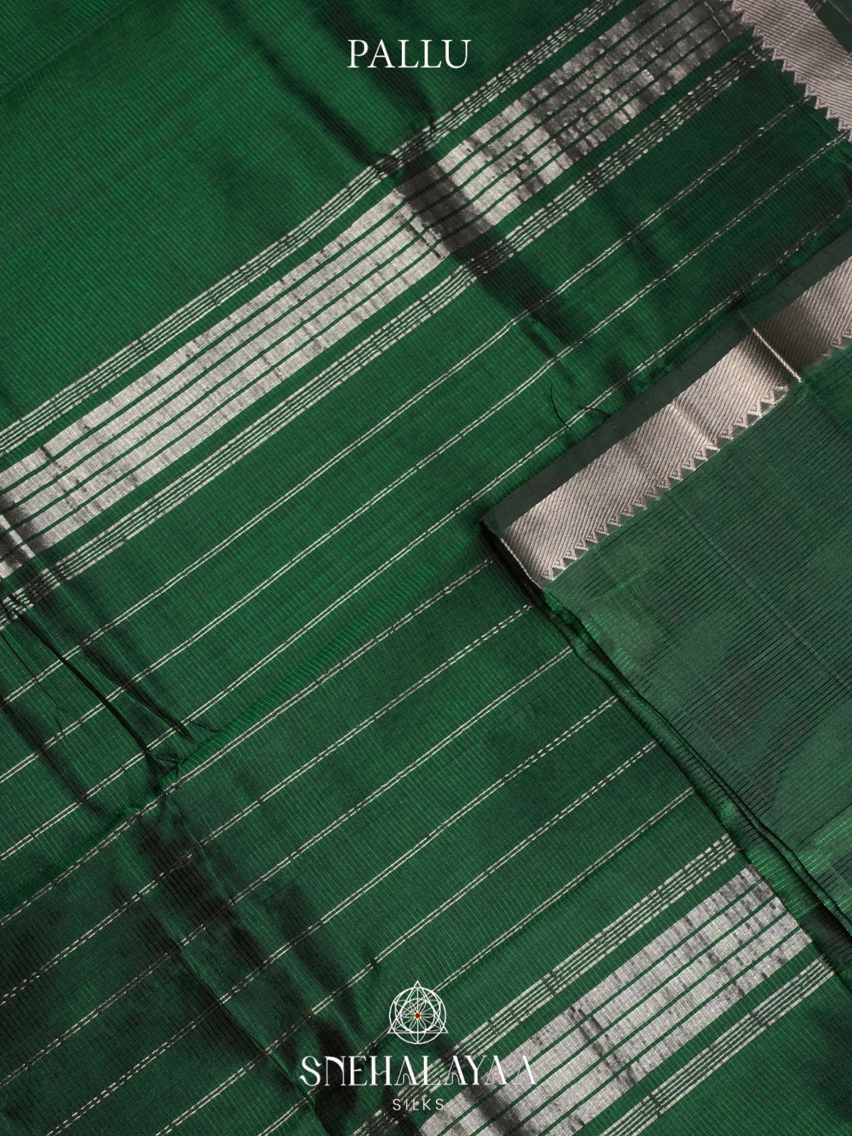 Emerald Green Mangalagiri Silk Cotton Saree with Silver Zari Border