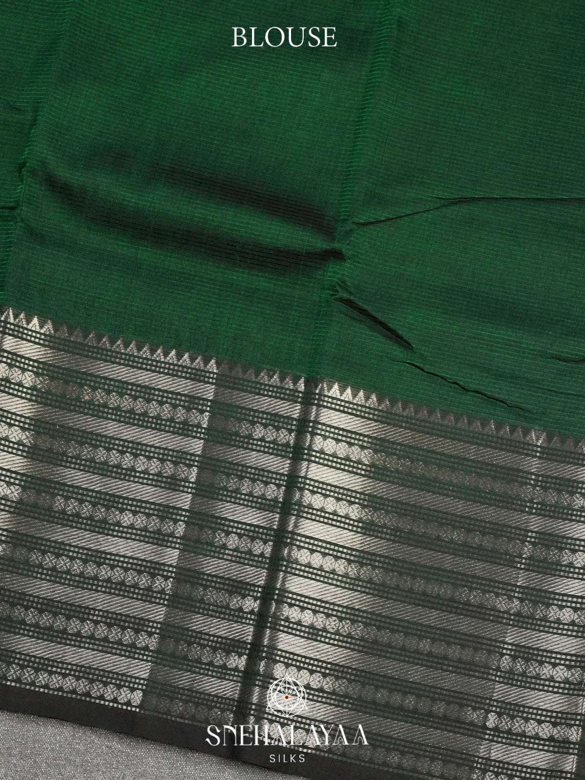 Emerald Green Mangalagiri Silk Cotton Saree with Silver Zari Border