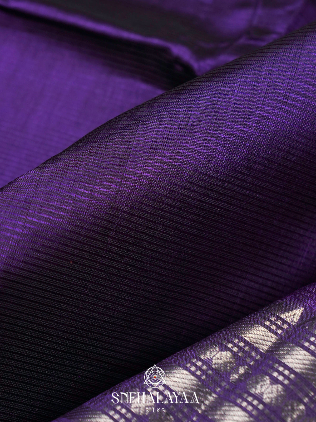 Purple Mangalagiri Silk Cotton Saree with Silver Zari Border