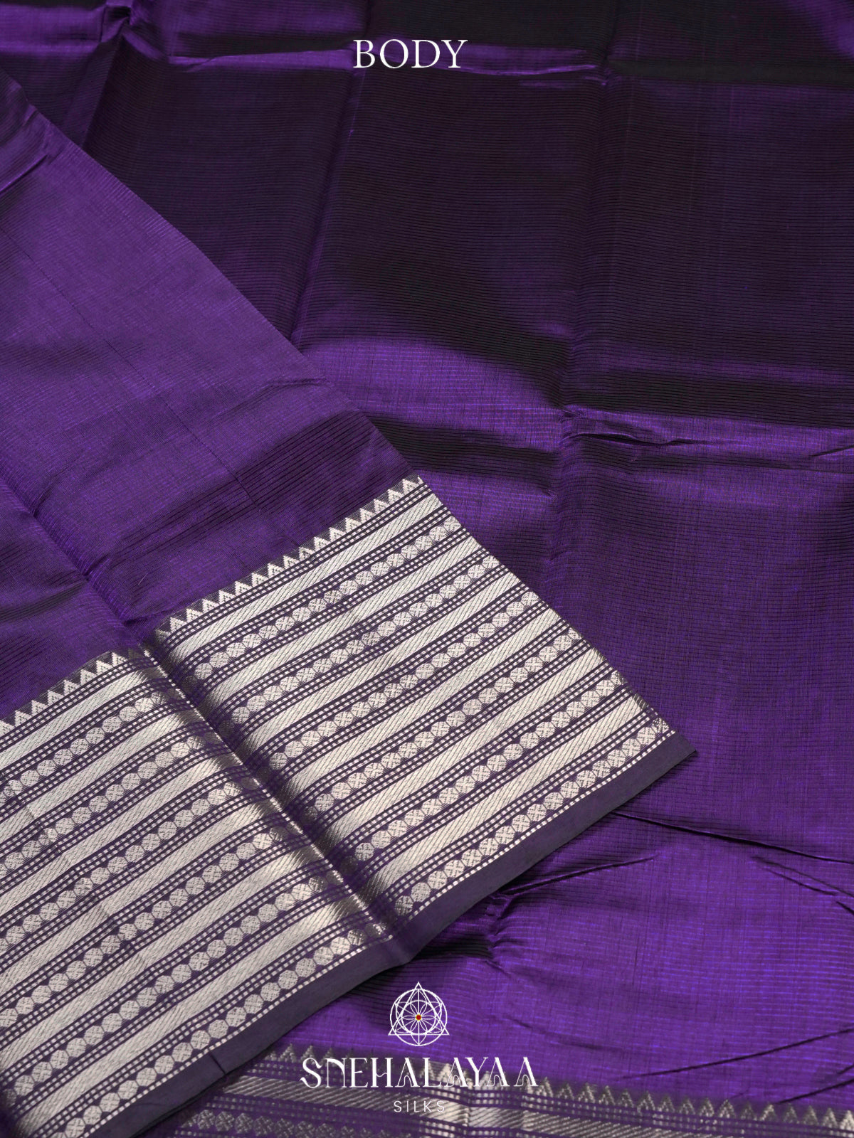 Purple Mangalagiri Silk Cotton Saree with Silver Zari Border