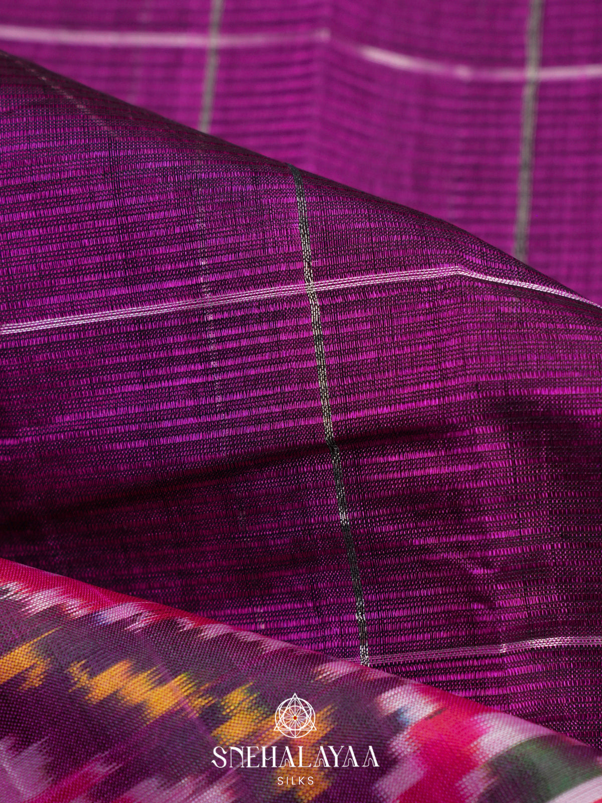 Magenta Mangalagiri Silk Cotton Saree with Ikat Border