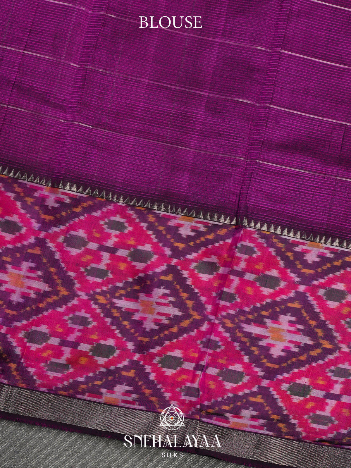 Magenta Mangalagiri Silk Cotton Saree with Ikat Border
