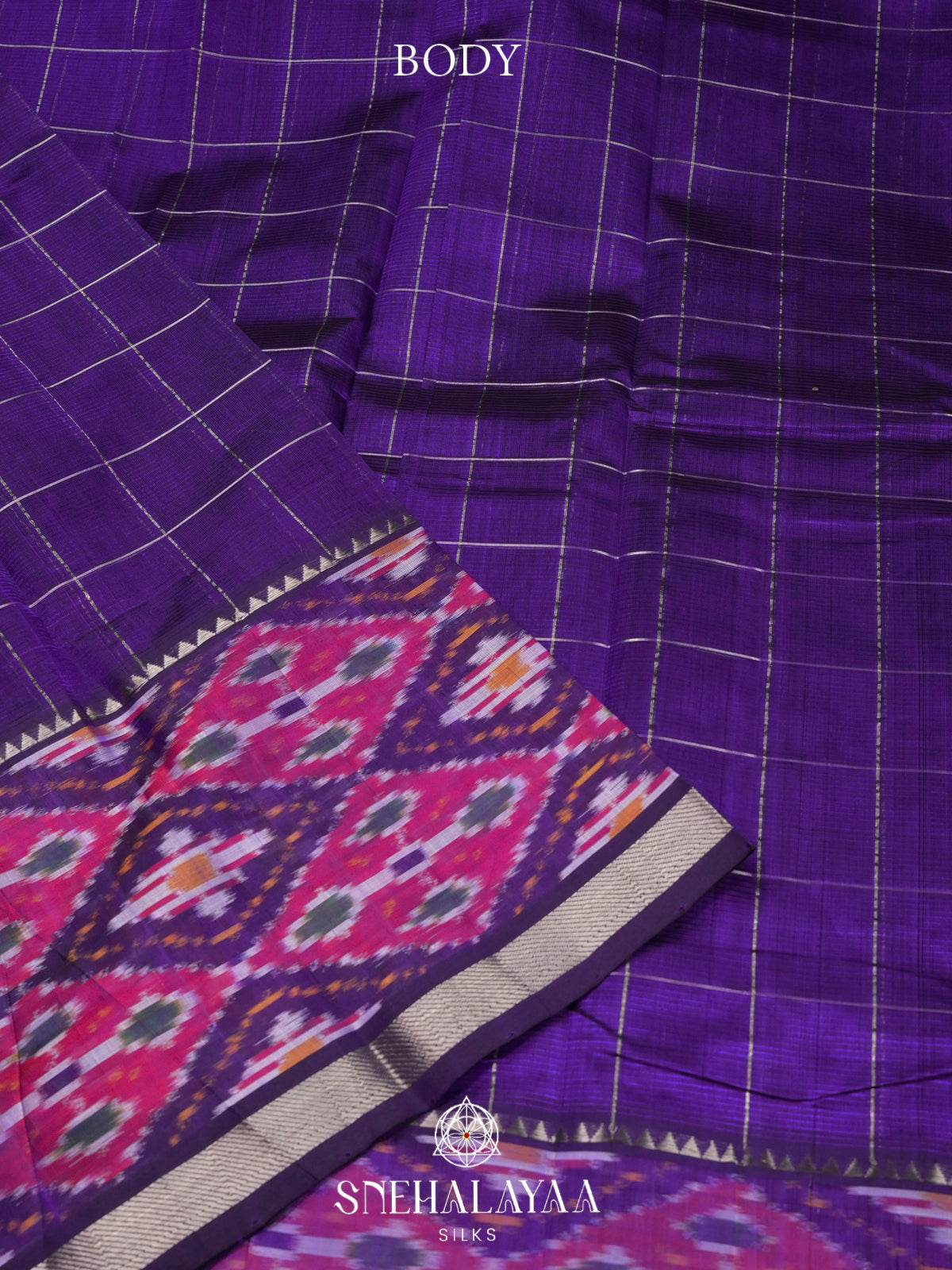 Purple Mangalagiri Silk Cotton Saree with Ikat Border