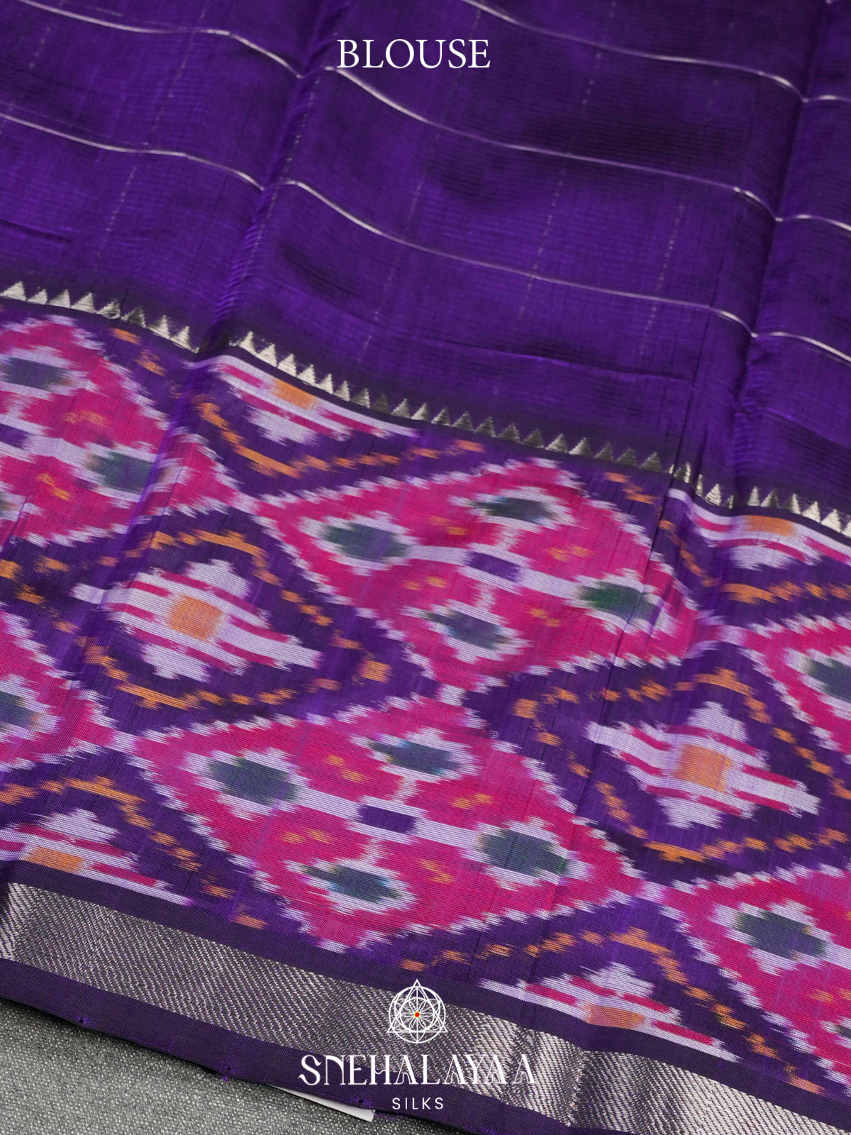 Purple Mangalagiri Silk Cotton Saree with Ikat Border