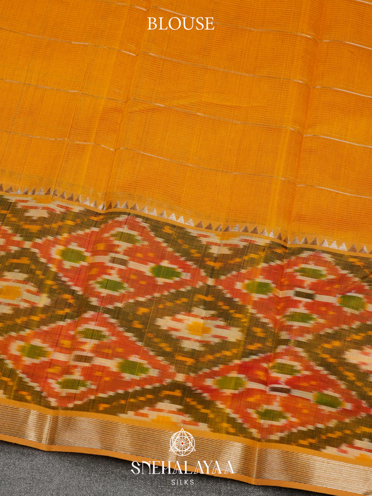 Mustard Yellow Mangalagiri Silk Cotton Saree with Ikat Border