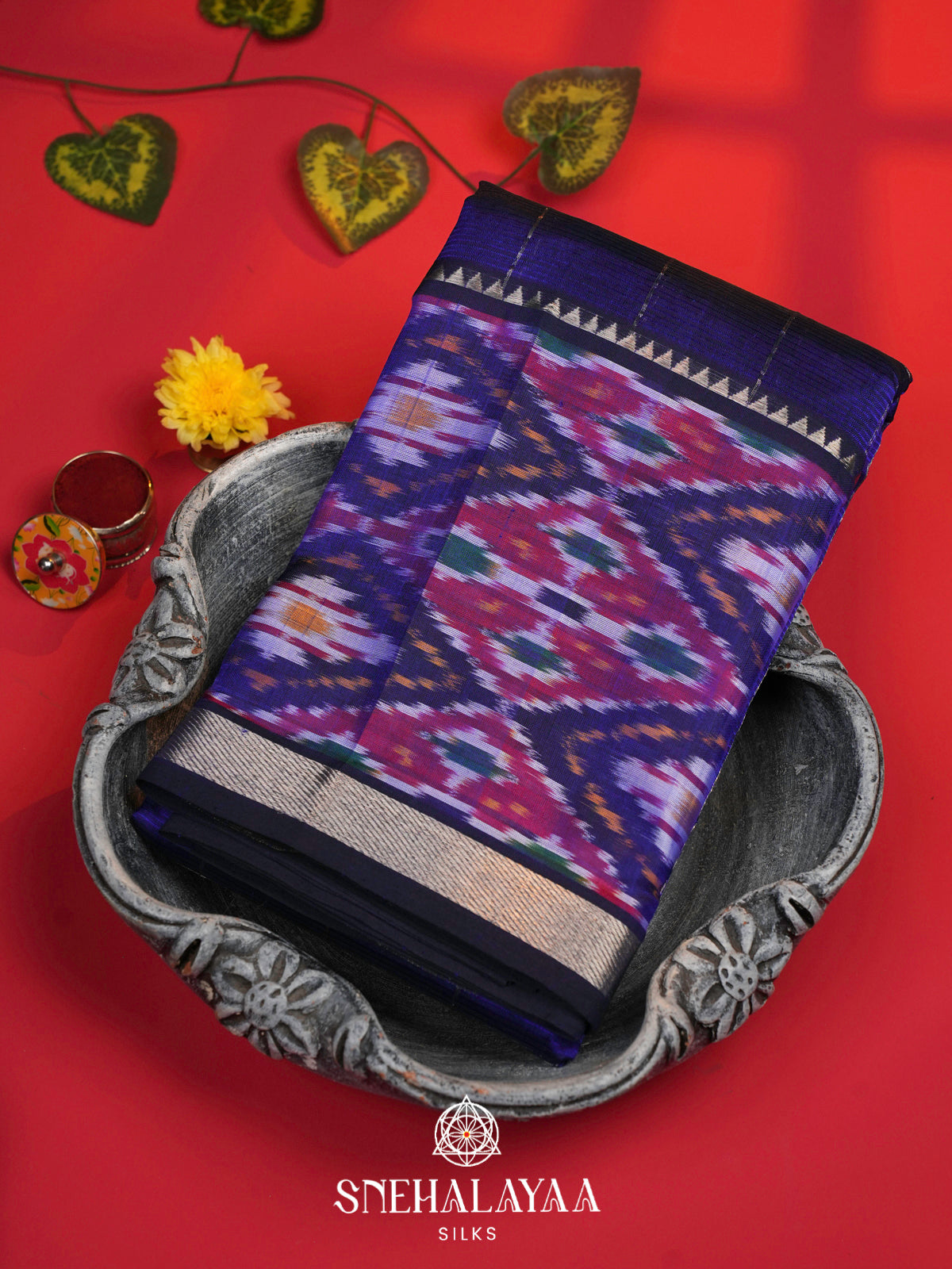 Royal Blue Mangalagiri Silk Cotton Saree with Ikat Border