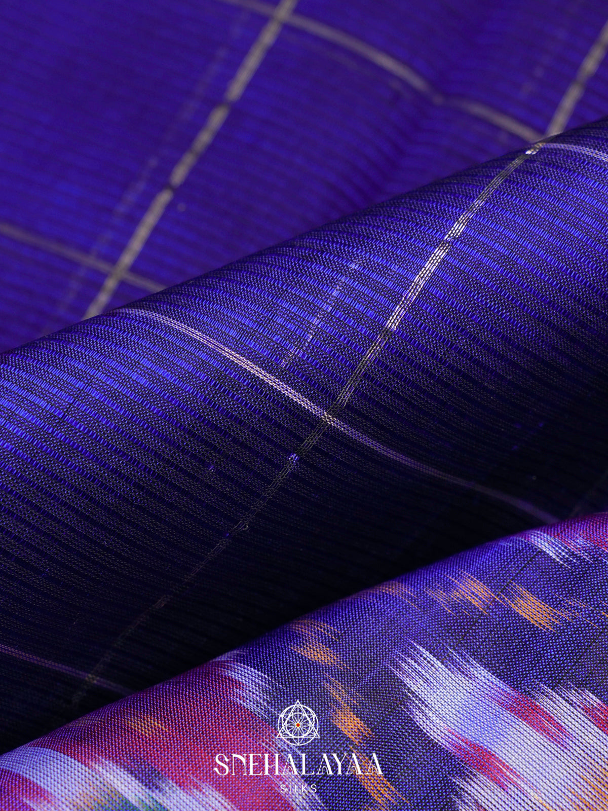 Royal Blue Mangalagiri Silk Cotton Saree with Ikat Border