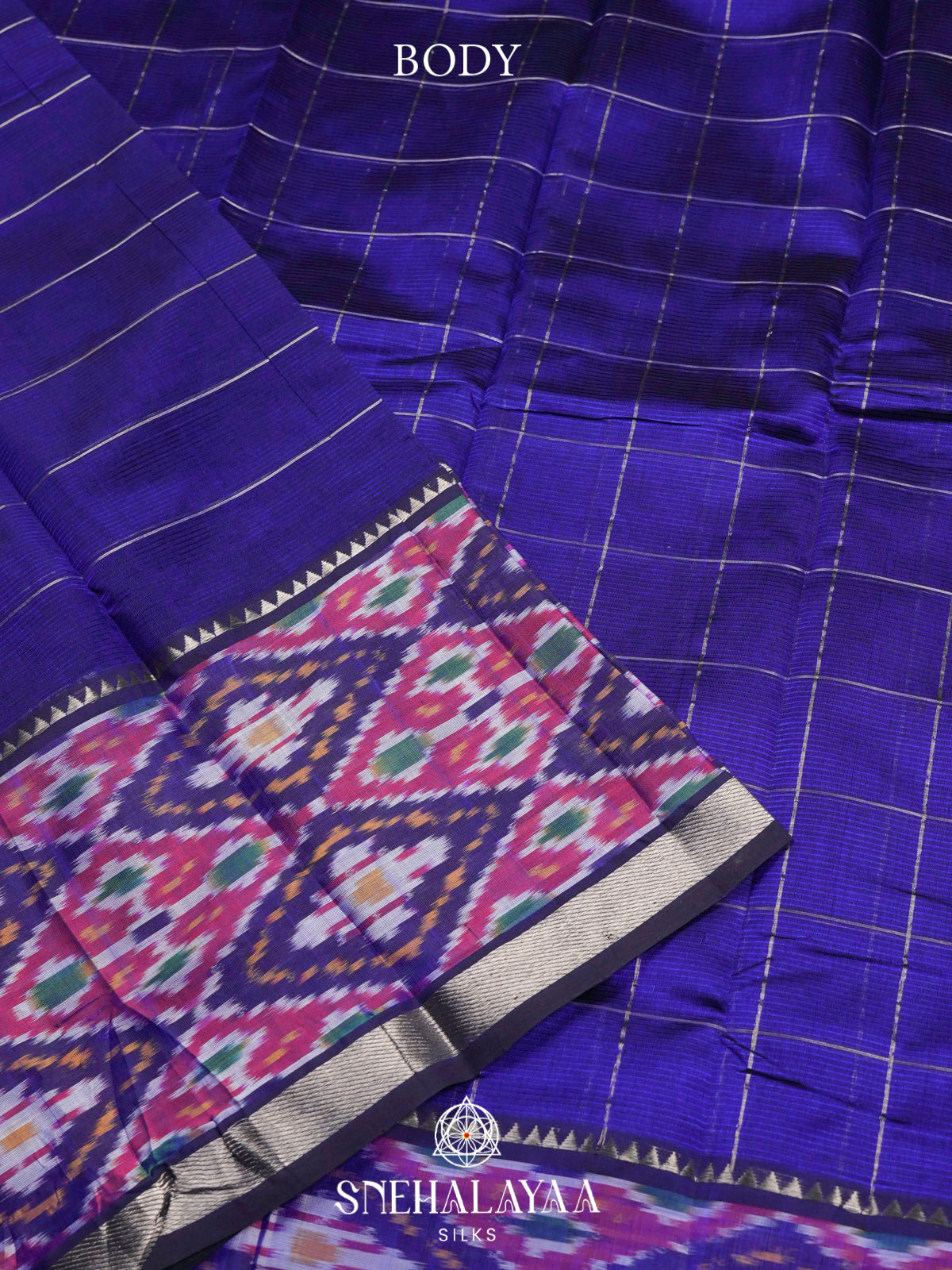 Royal Blue Mangalagiri Silk Cotton Saree with Ikat Border