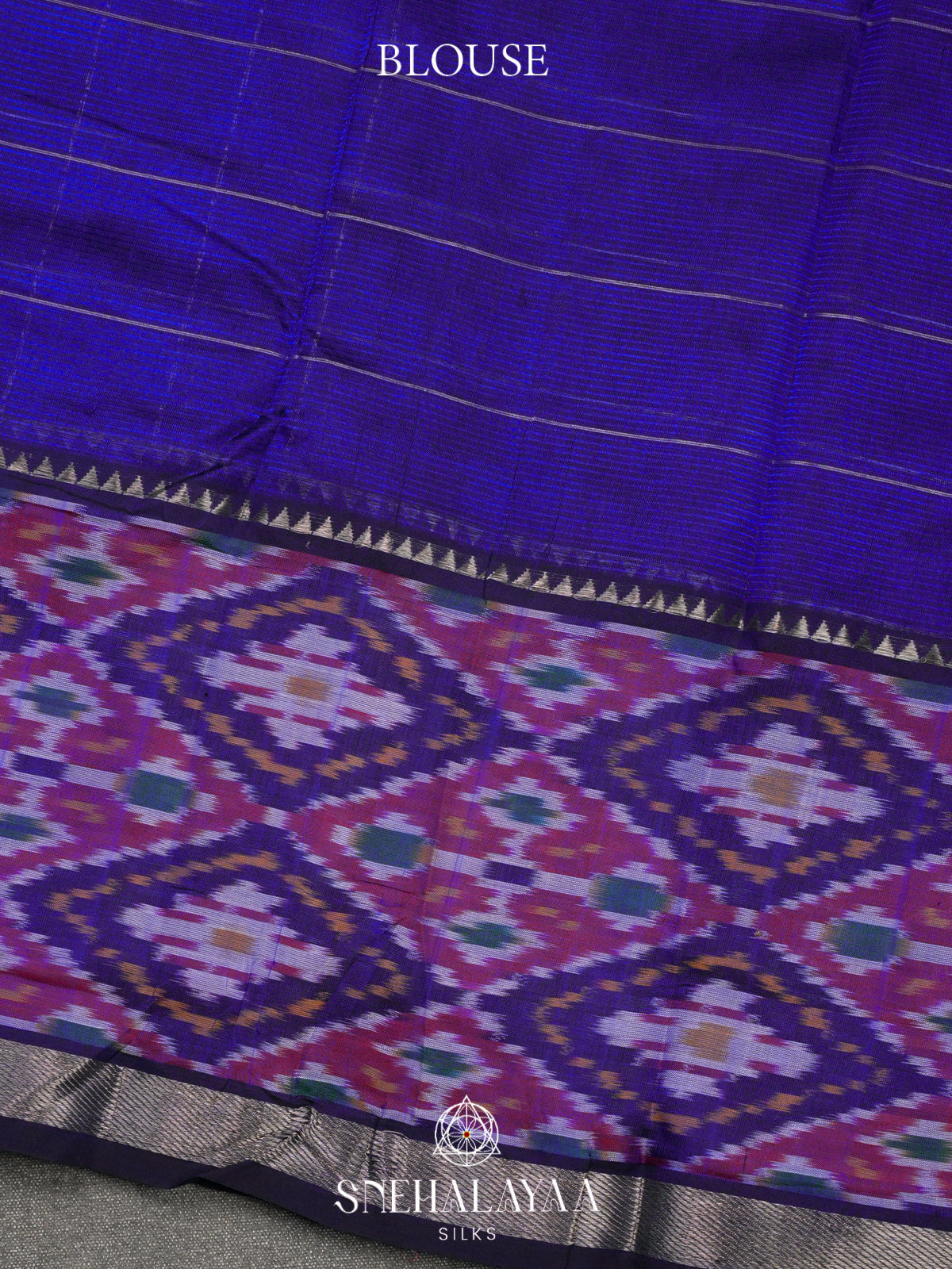 Royal Blue Mangalagiri Silk Cotton Saree with Ikat Border