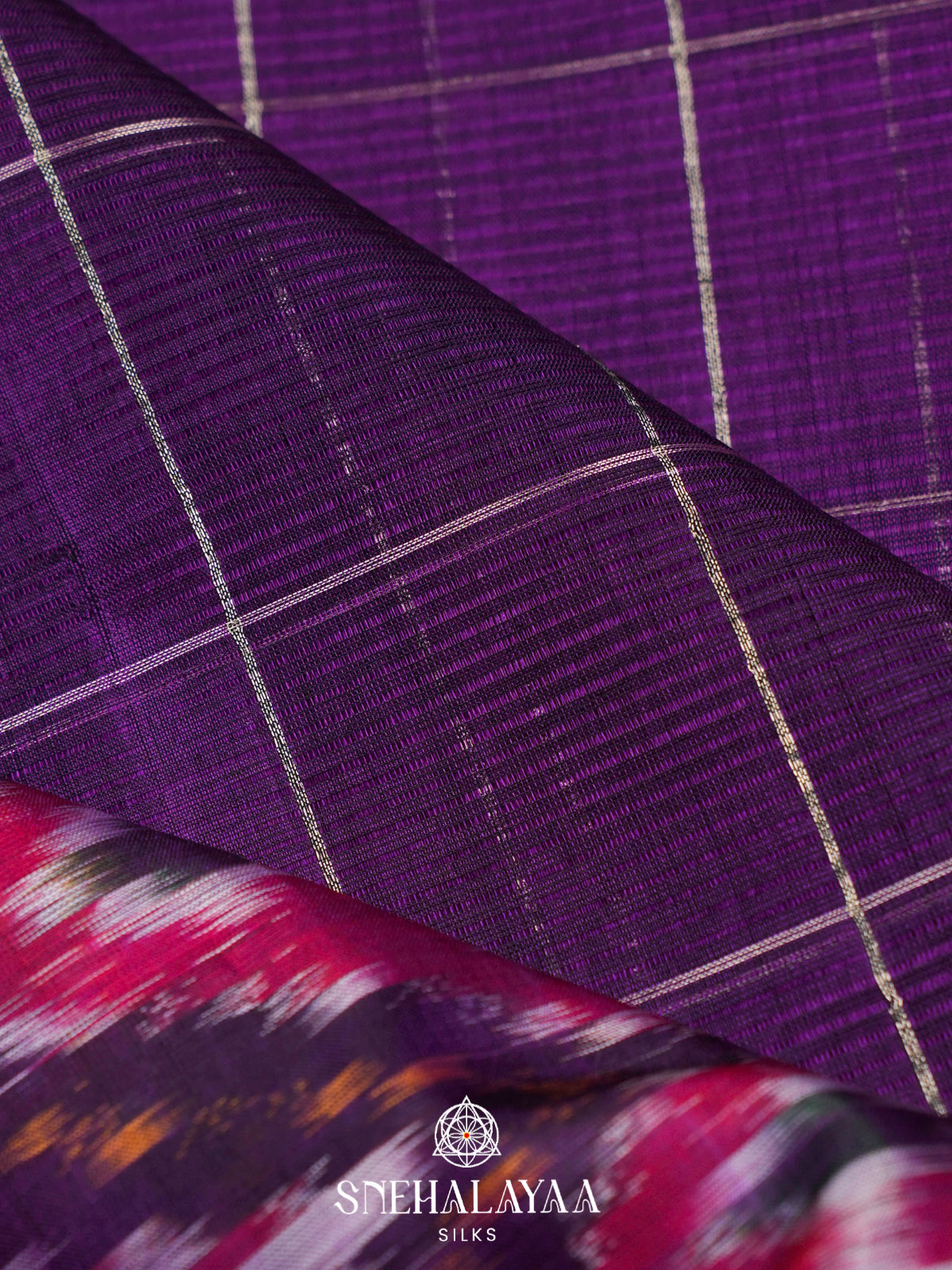 Purple Mangalagiri Silk Cotton Saree with Ikat Border