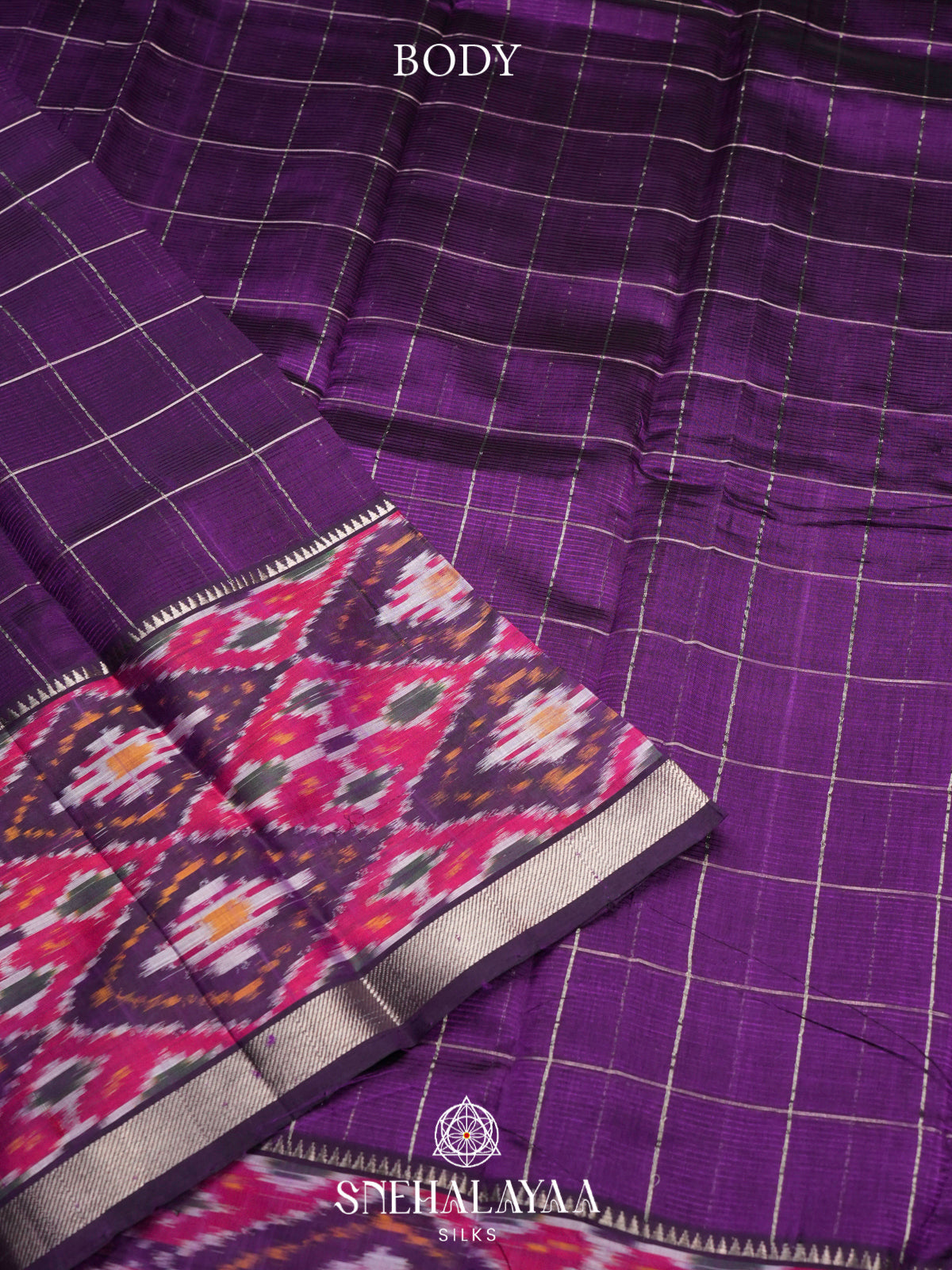 Purple Mangalagiri Silk Cotton Saree with Ikat Border
