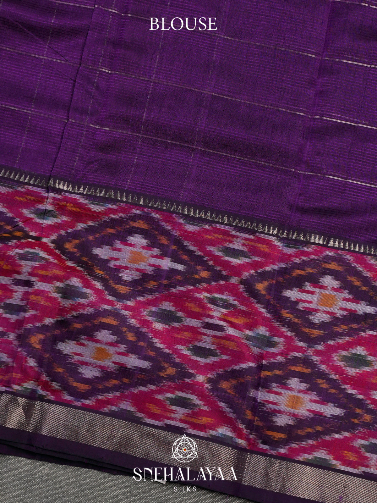 Purple Mangalagiri Silk Cotton Saree with Ikat Border