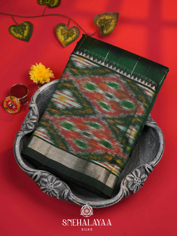 Green Mangalagiri Silk Cotton Saree with Ikat Border