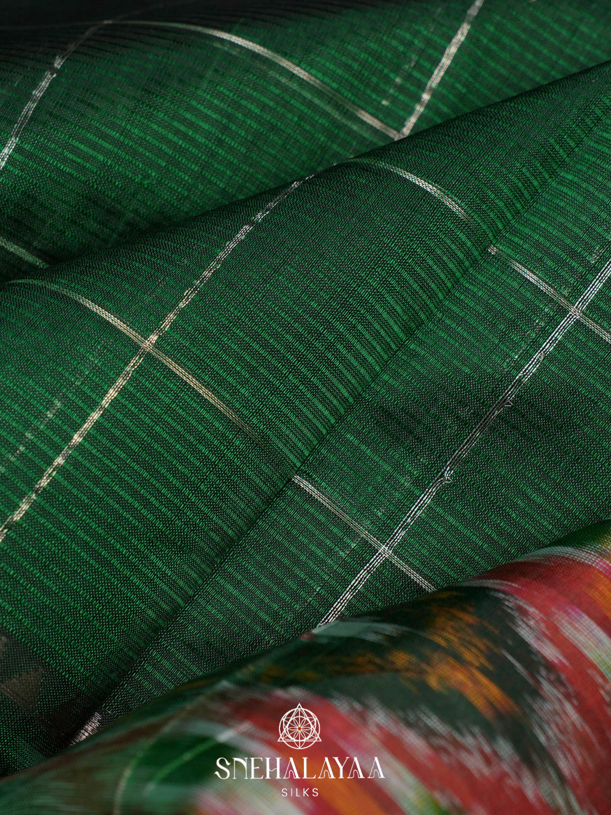 Green Mangalagiri Silk Cotton Saree with Ikat Border