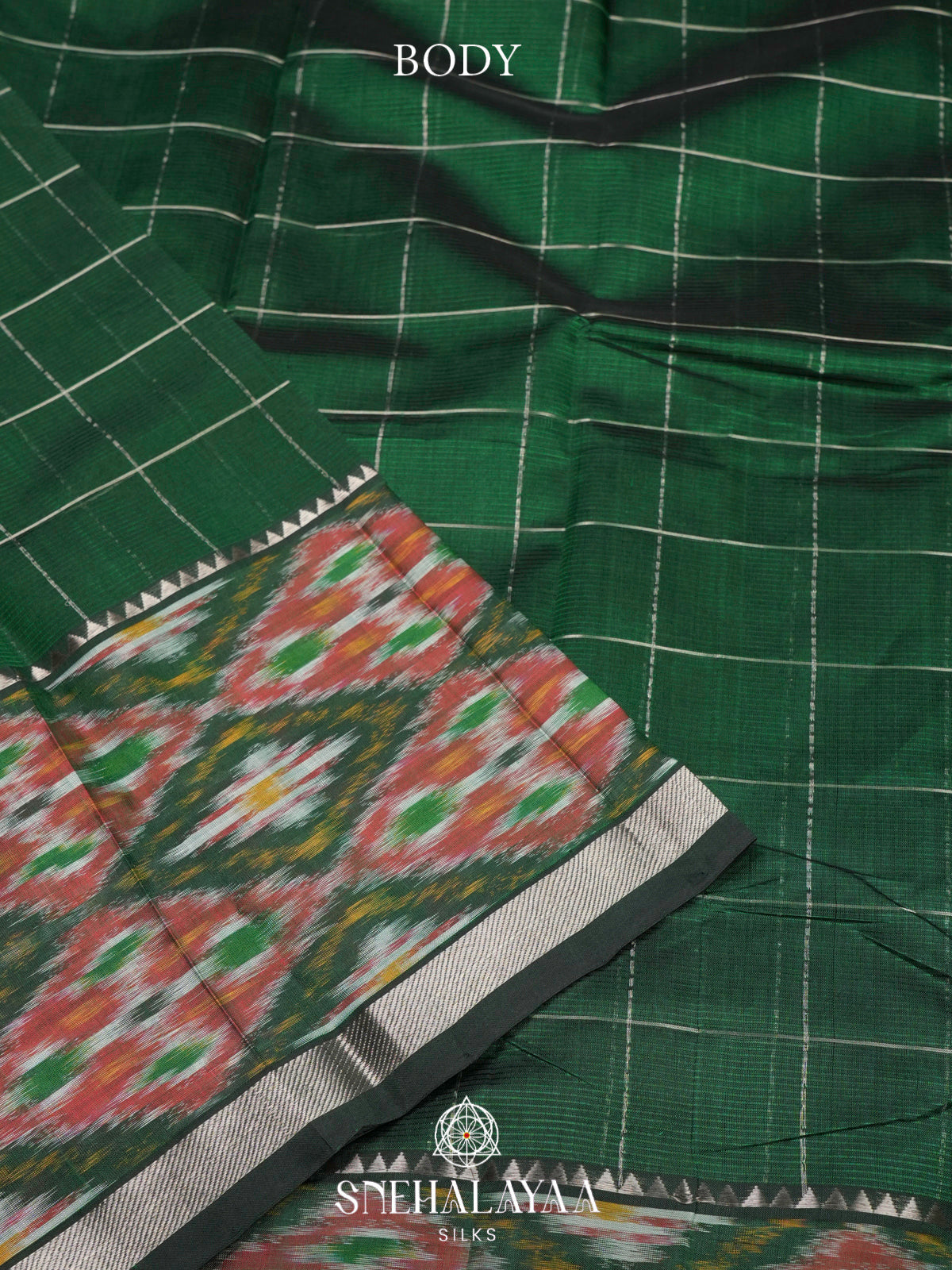 Green Mangalagiri Silk Cotton Saree with Ikat Border