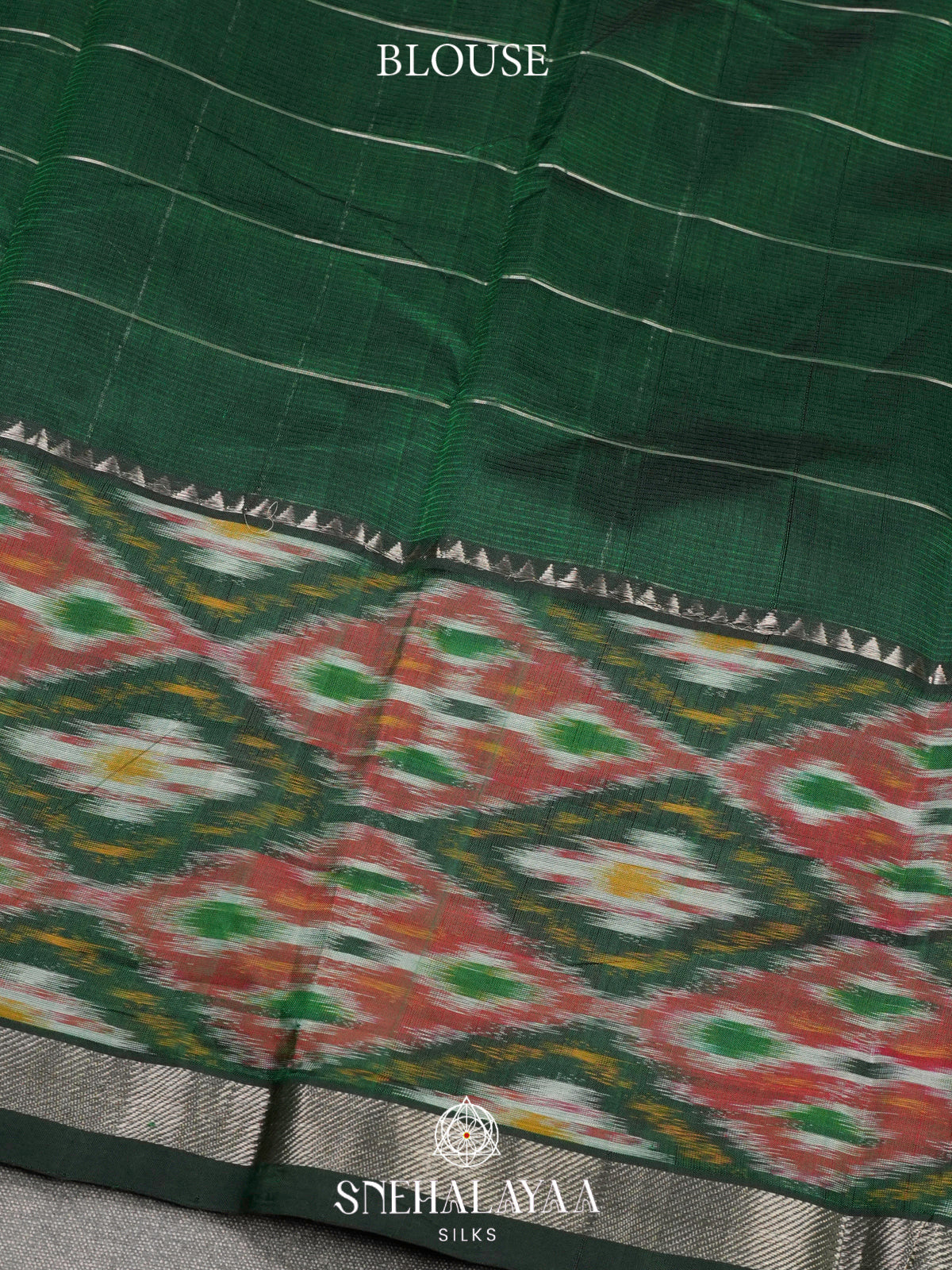 Green Mangalagiri Silk Cotton Saree with Ikat Border