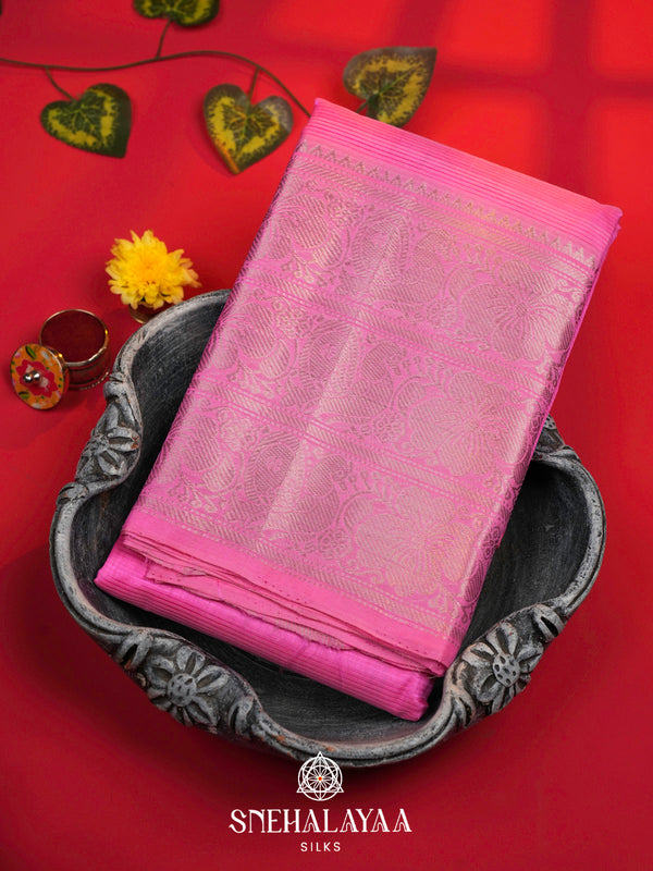 Pink Mangalagiri Silk Cotton Saree with Zari Border