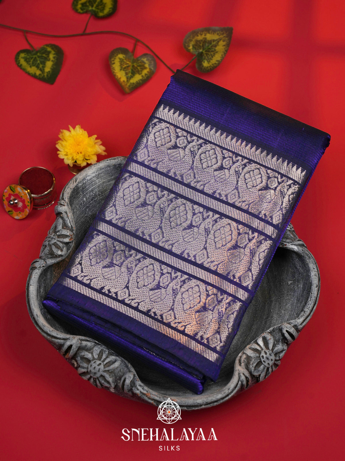 Blue Mangalagiri Silk Cotton Saree with Zari Border