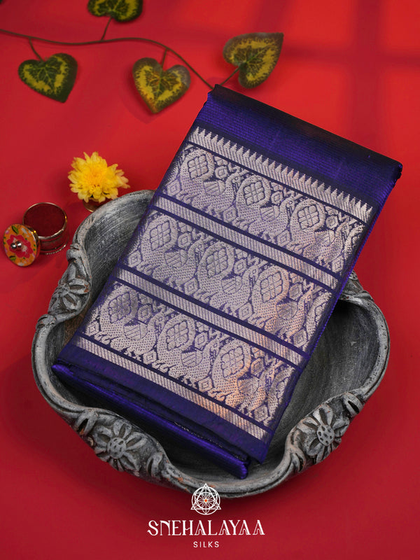 Blue Mangalagiri Silk Cotton Saree with Zari Border