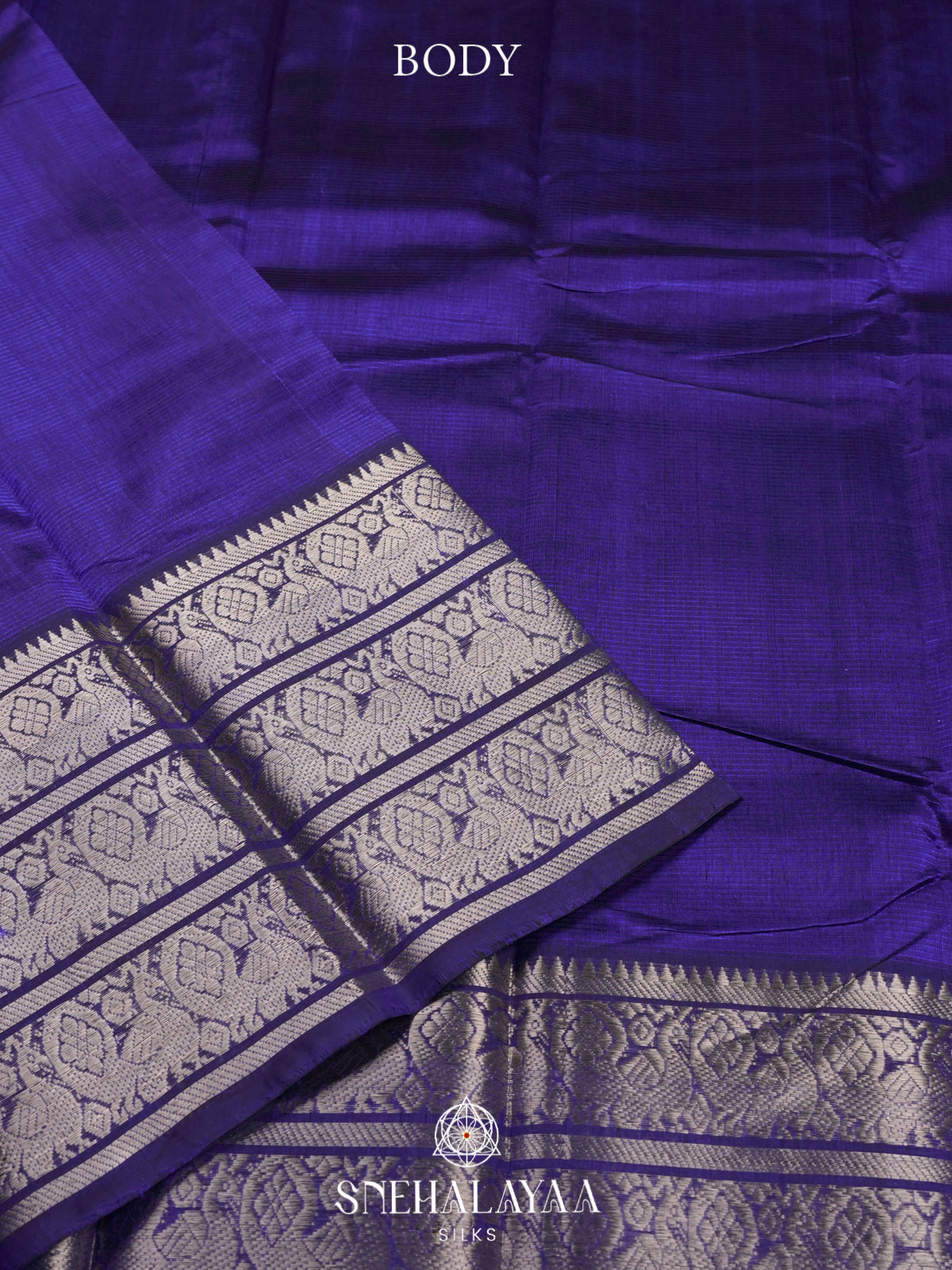 Blue Mangalagiri Silk Cotton Saree with Zari Border