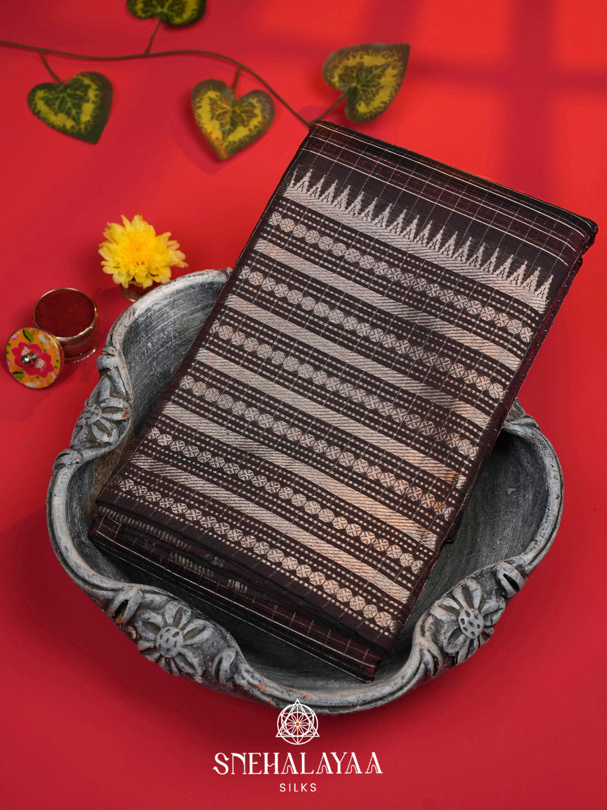 Brown Mangalagiri Silk Cotton Saree with Zari Border