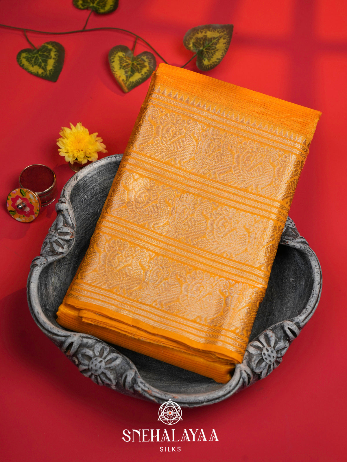 Yellow Mangalagiri Silk Cotton Saree with Zari Border