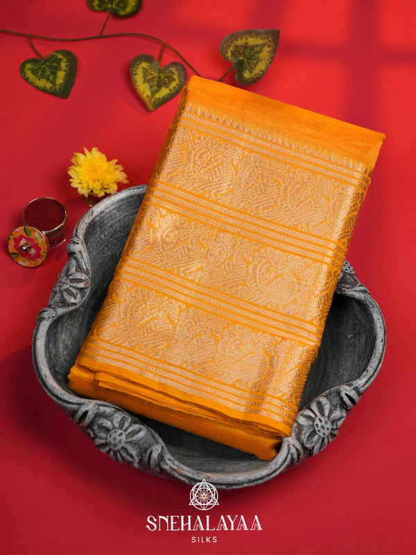 Yellow Mangalagiri Silk Cotton Saree with Zari Border