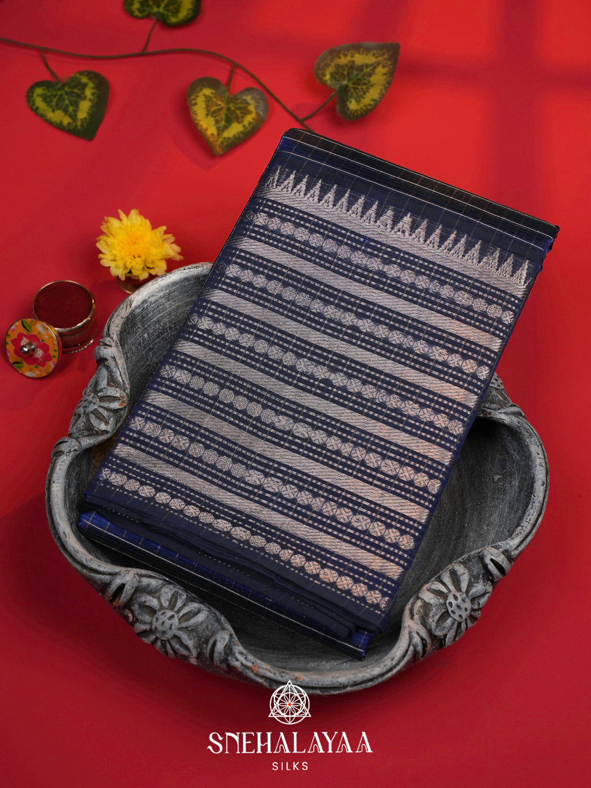 Blue Mangalagiri Silk Cotton Saree with Zari Border