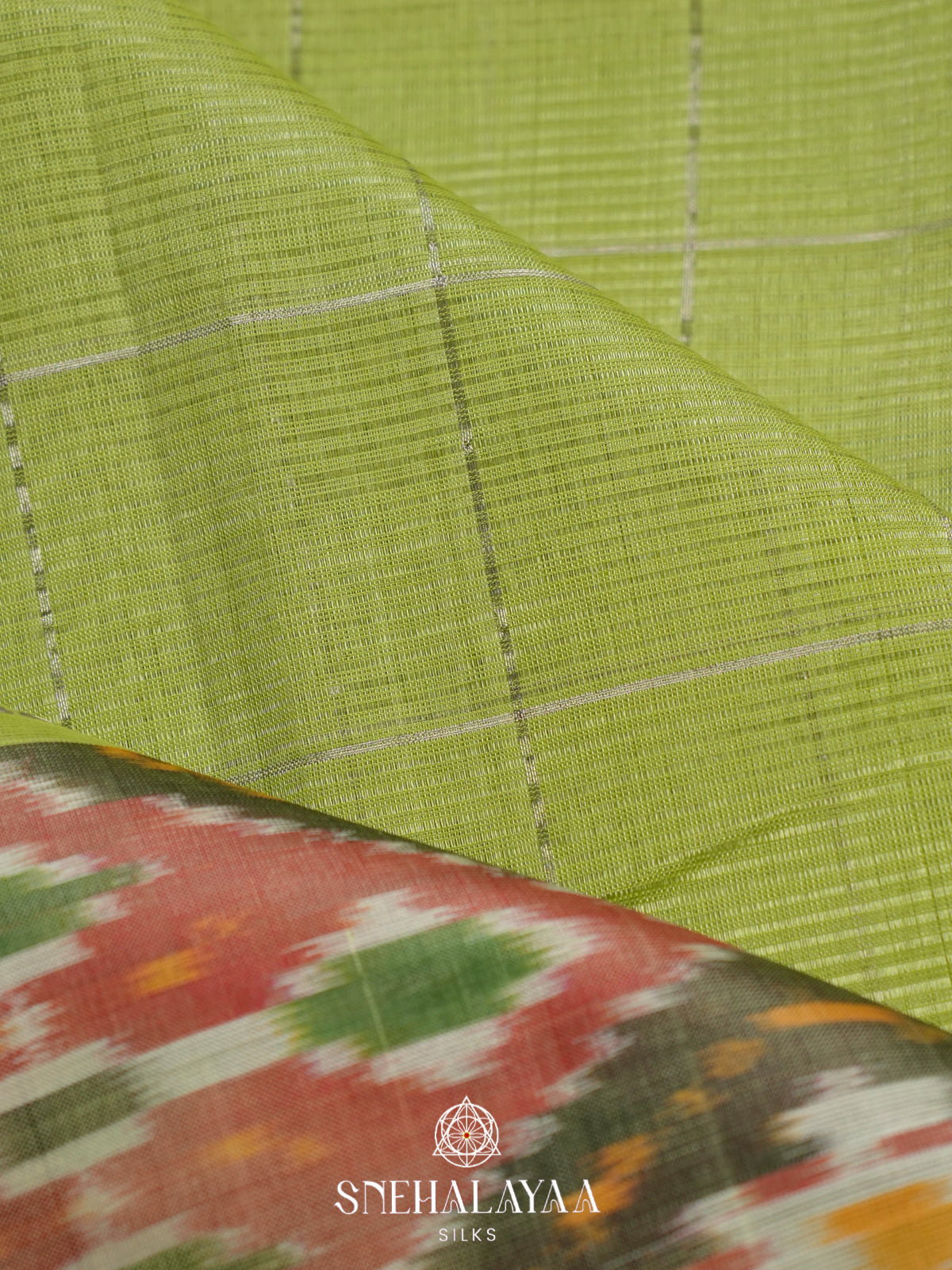 Green Mangalagiri Silk Cotton Saree with Ikat Border