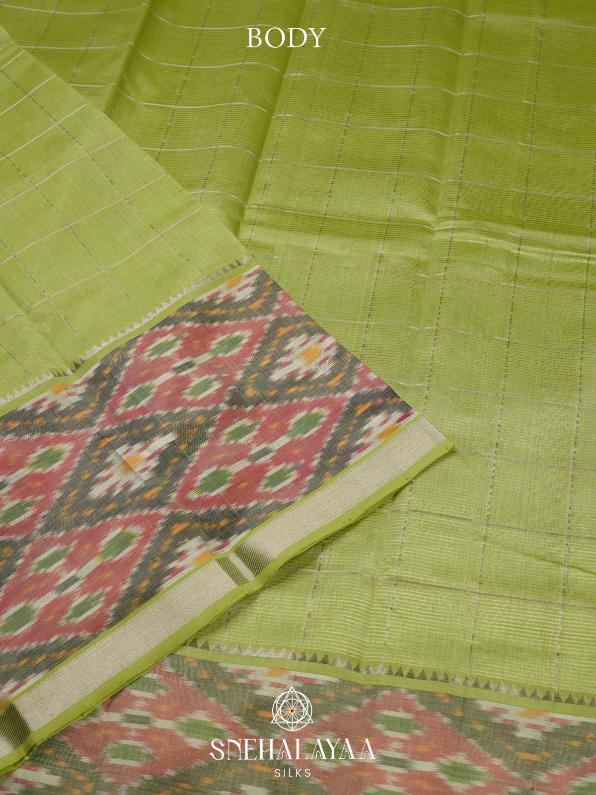 Green Mangalagiri Silk Cotton Saree with Ikat Border