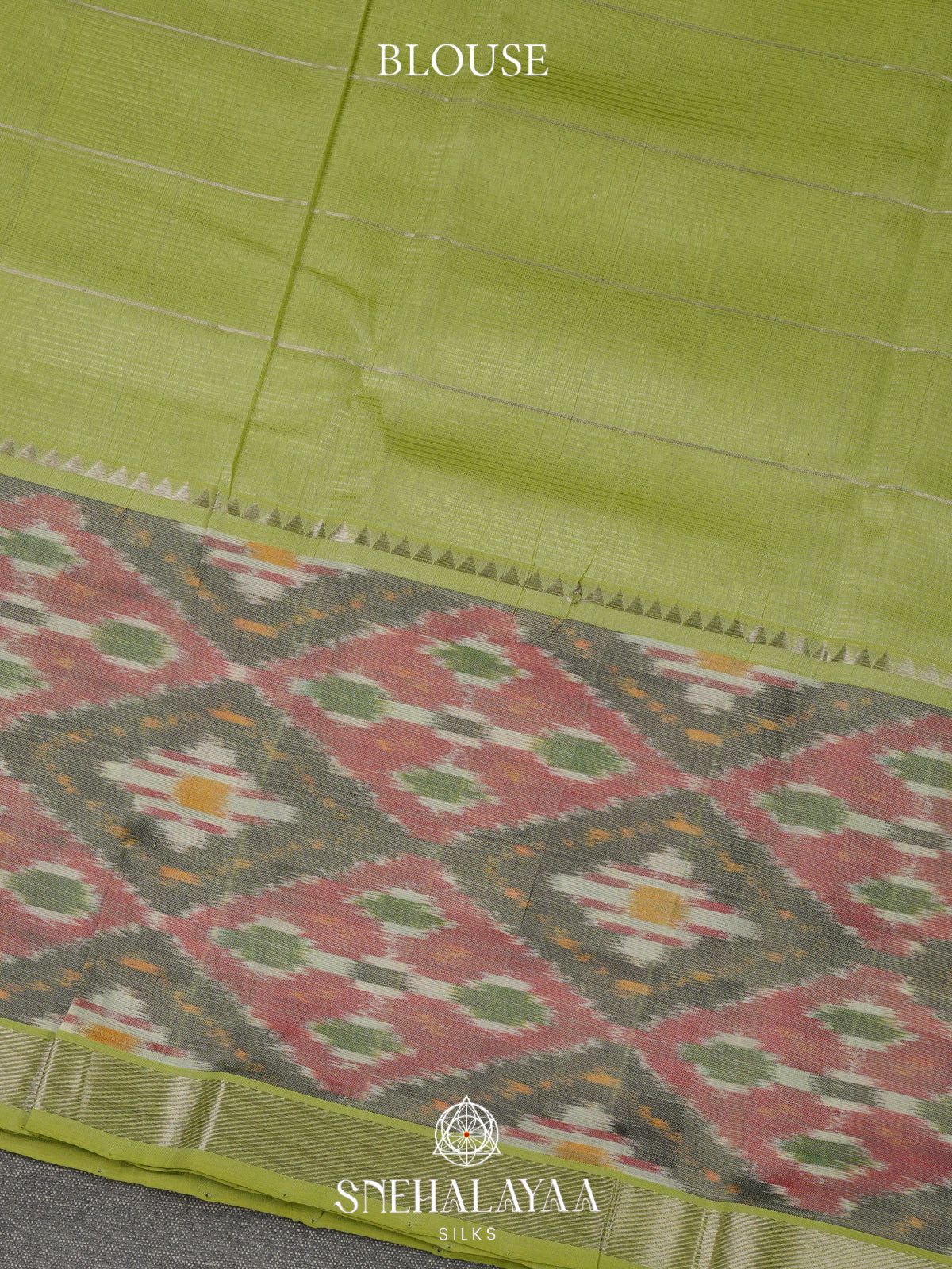 Green Mangalagiri Silk Cotton Saree with Ikat Border