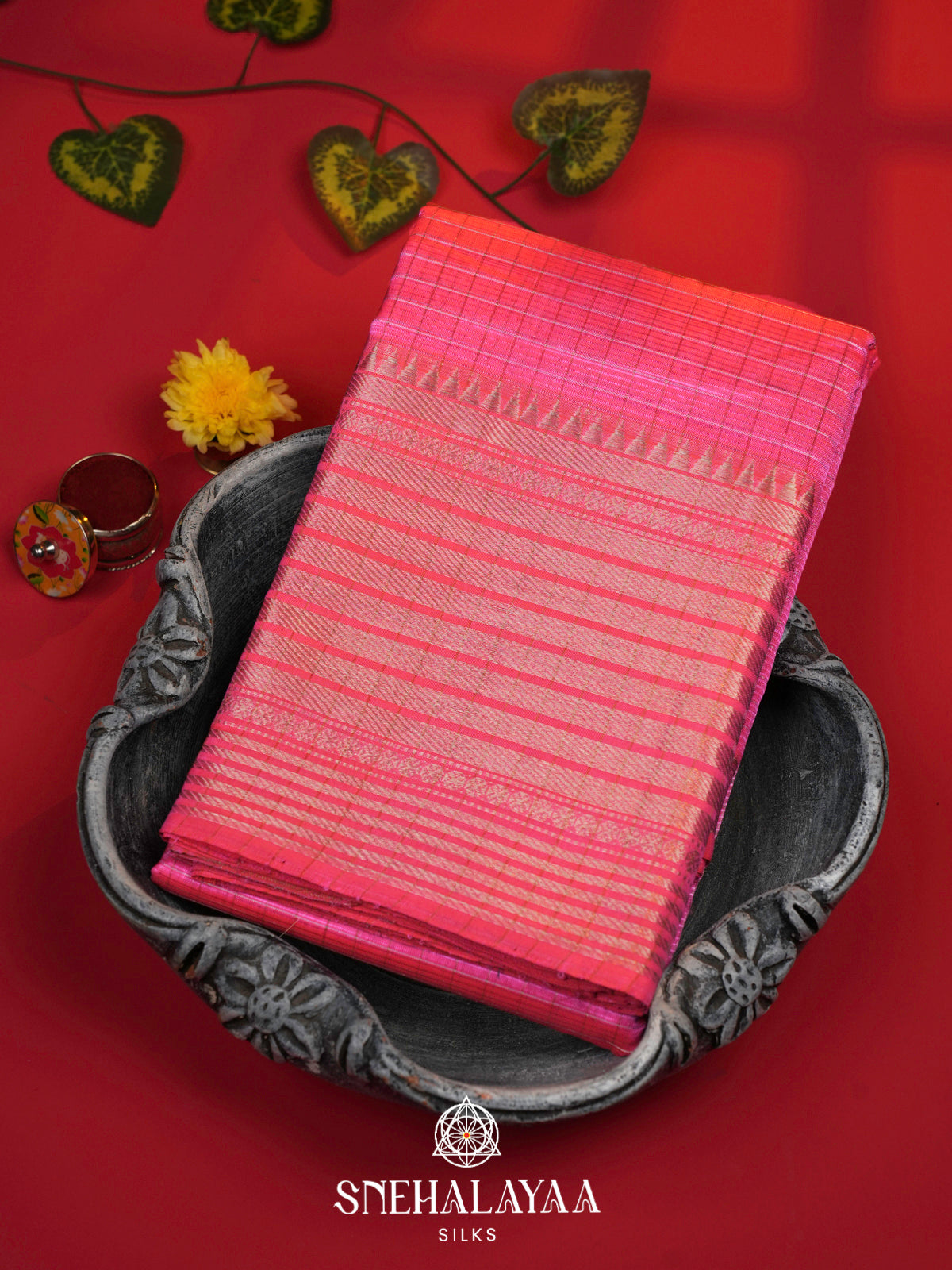 Pink Mangalagiri Silk Cotton Saree with Zari Border