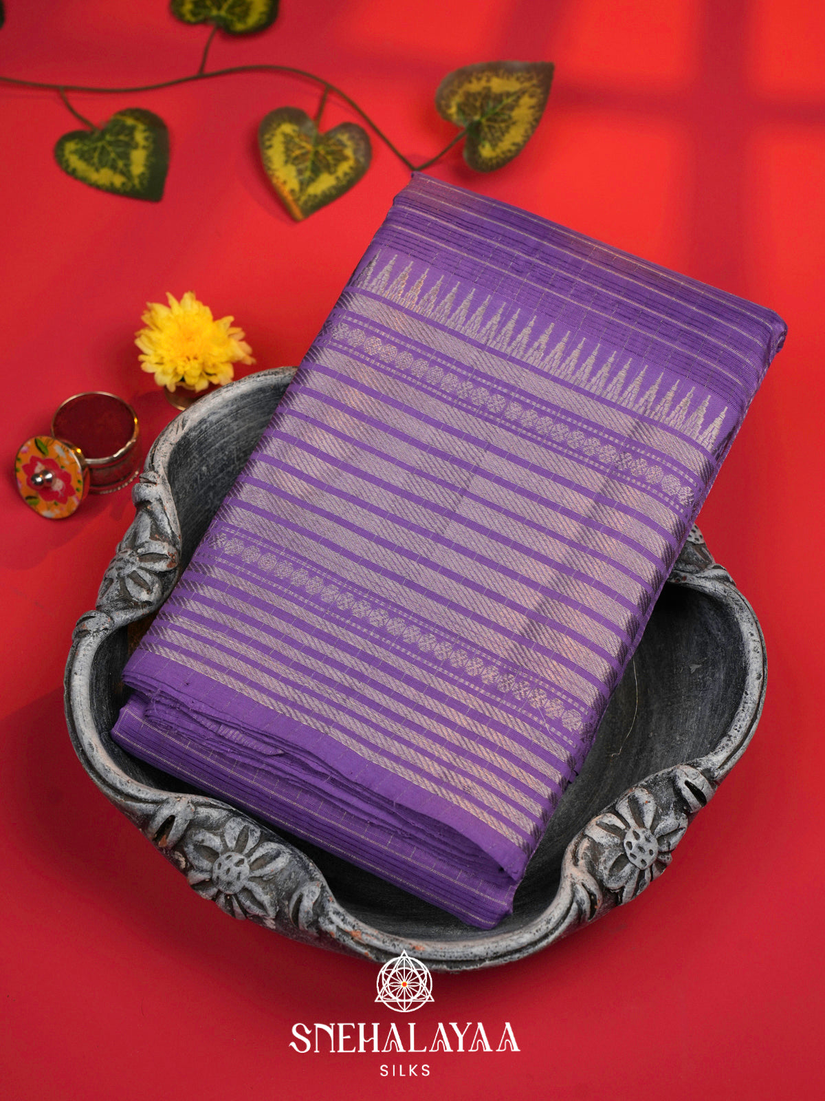 Lavender Mangalagiri Silk Cotton Saree with Zari Border