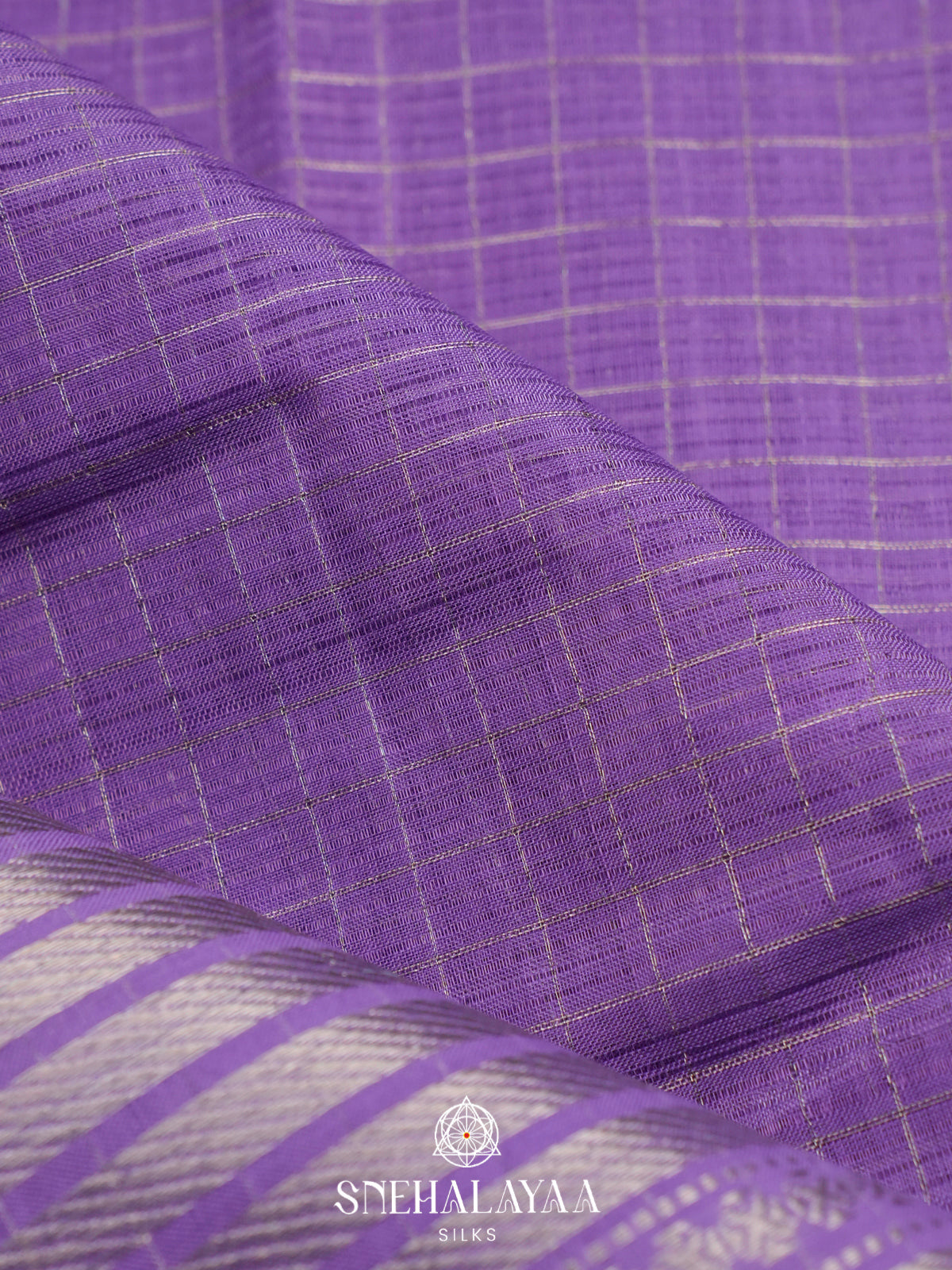 Lavender Mangalagiri Silk Cotton Saree with Zari Border