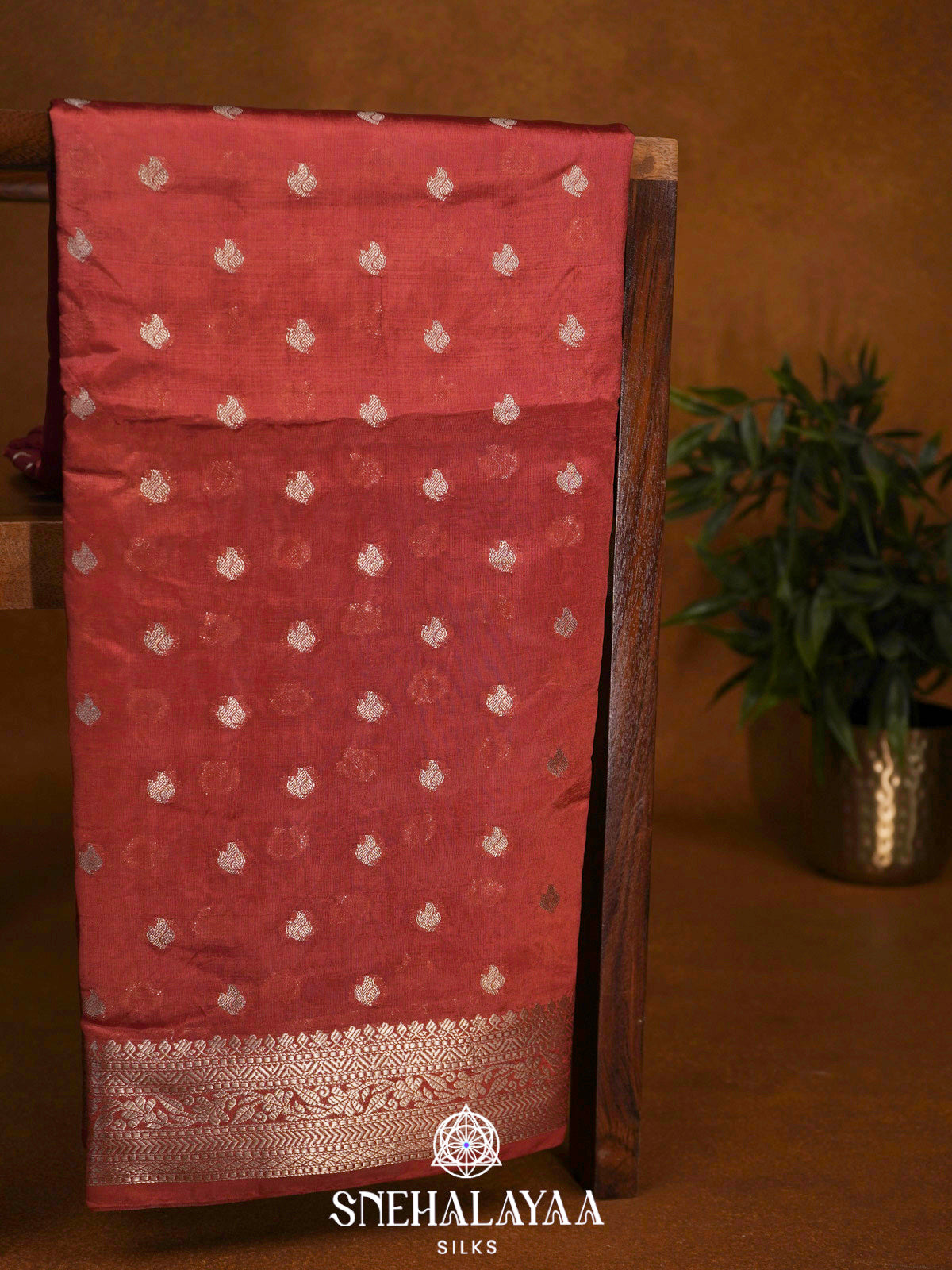 Coral Red  Banaras Saree