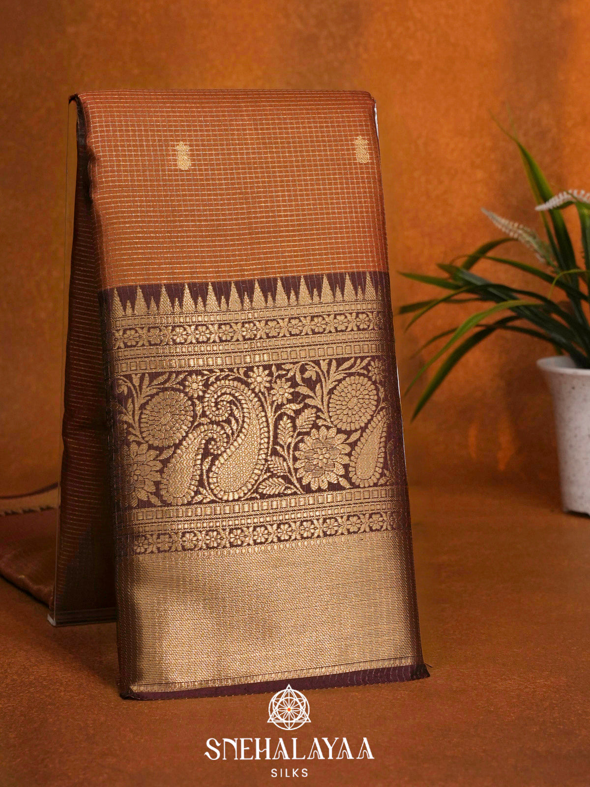 Burnt Orange  Art Silk Saree
