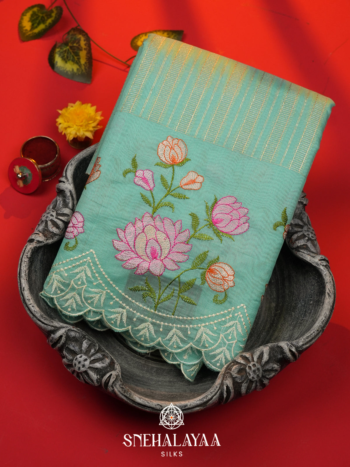 Teal Green Linen Saree